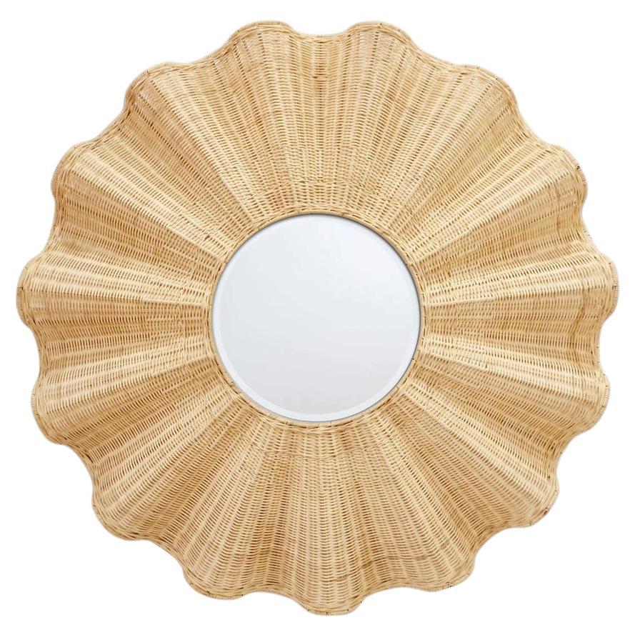 Handmade Wicker Wall Mirror with Wavy Shapes and Iron Structure