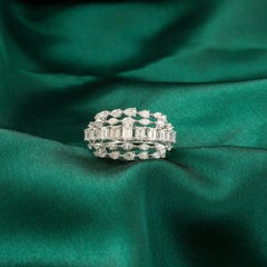 Handmade Wide Multi-Row 2.76 Carats Natural Diamond Cocktail Ring 18K White Gold