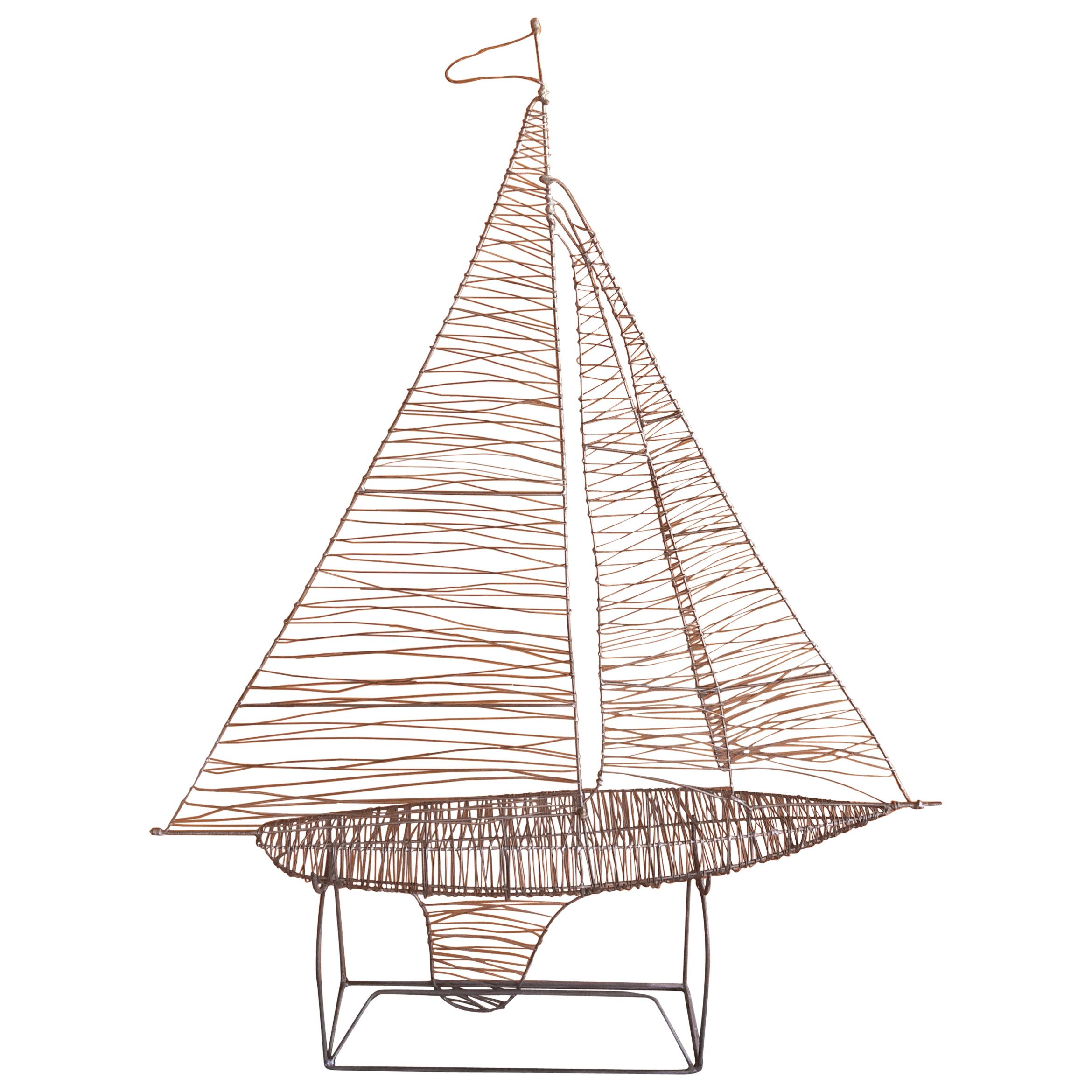 Handmade Wire Sailboat Sculpture with Stand