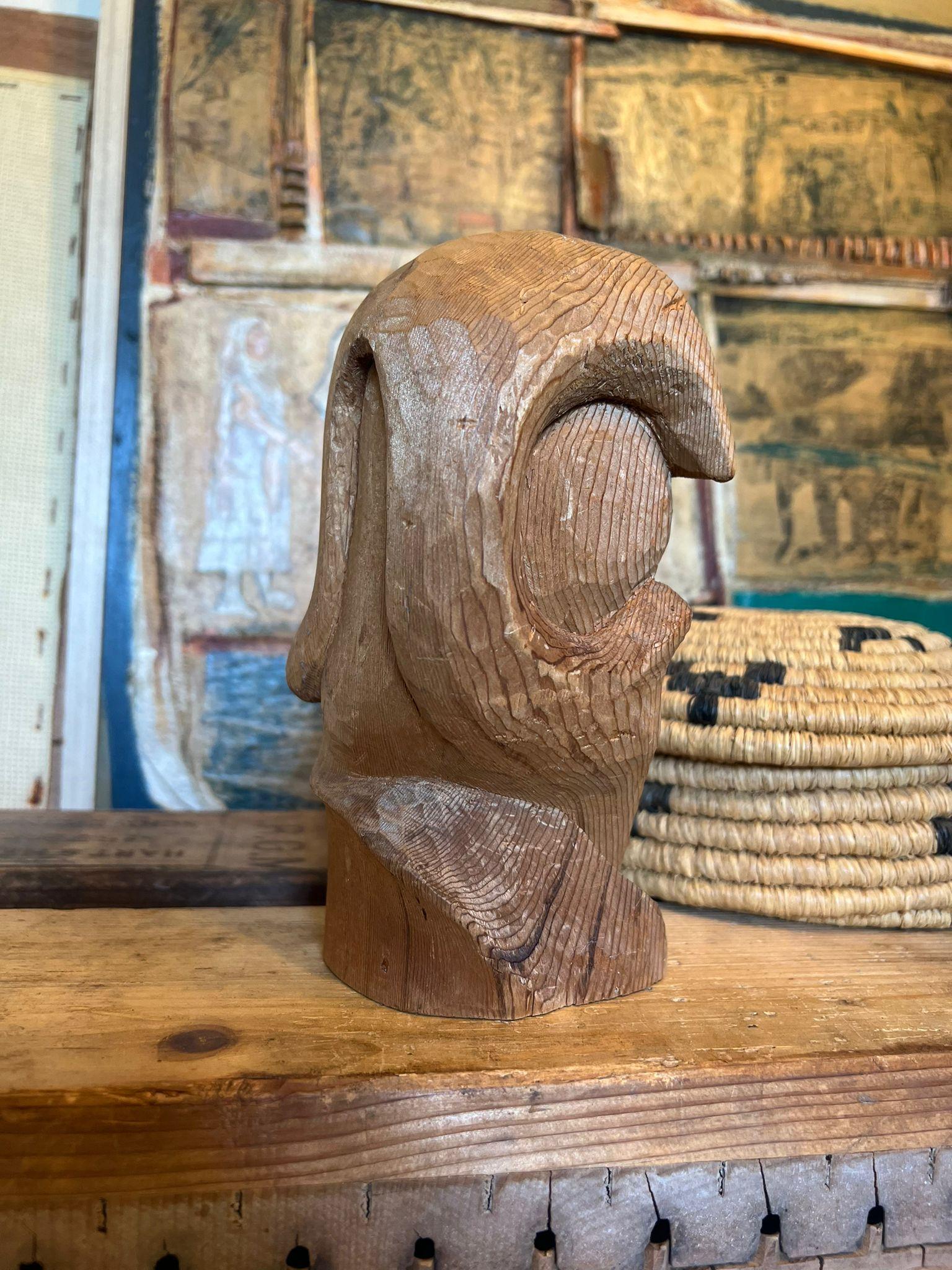 Handmade wood carving with nice patina and character. Vintage condition as pictured. Listing is for described item only.  Box H9

Dimensions: 3.5”L ;3