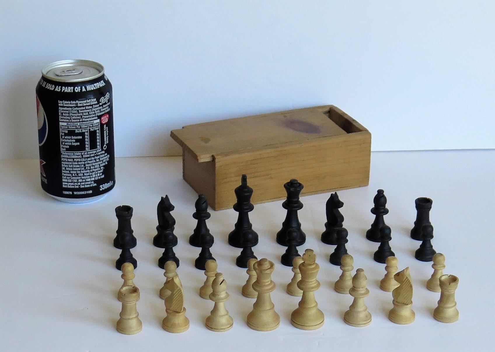 Handmade Wood Complete Chess Set Game in Pine Lidded Box, circa 1930 12