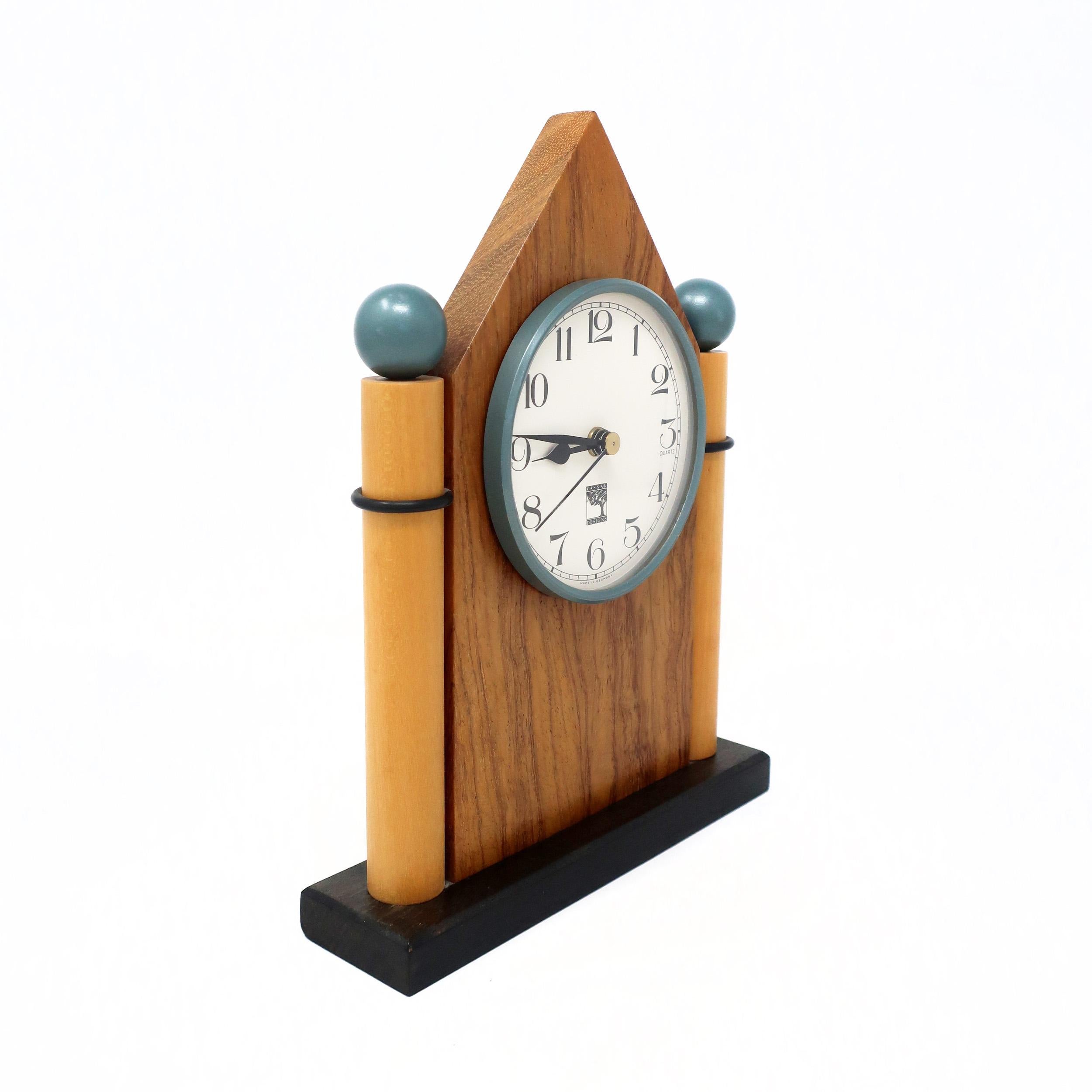 Post-Modern Handmade Wood Mantle Clock by Kasnak Designs '1990'