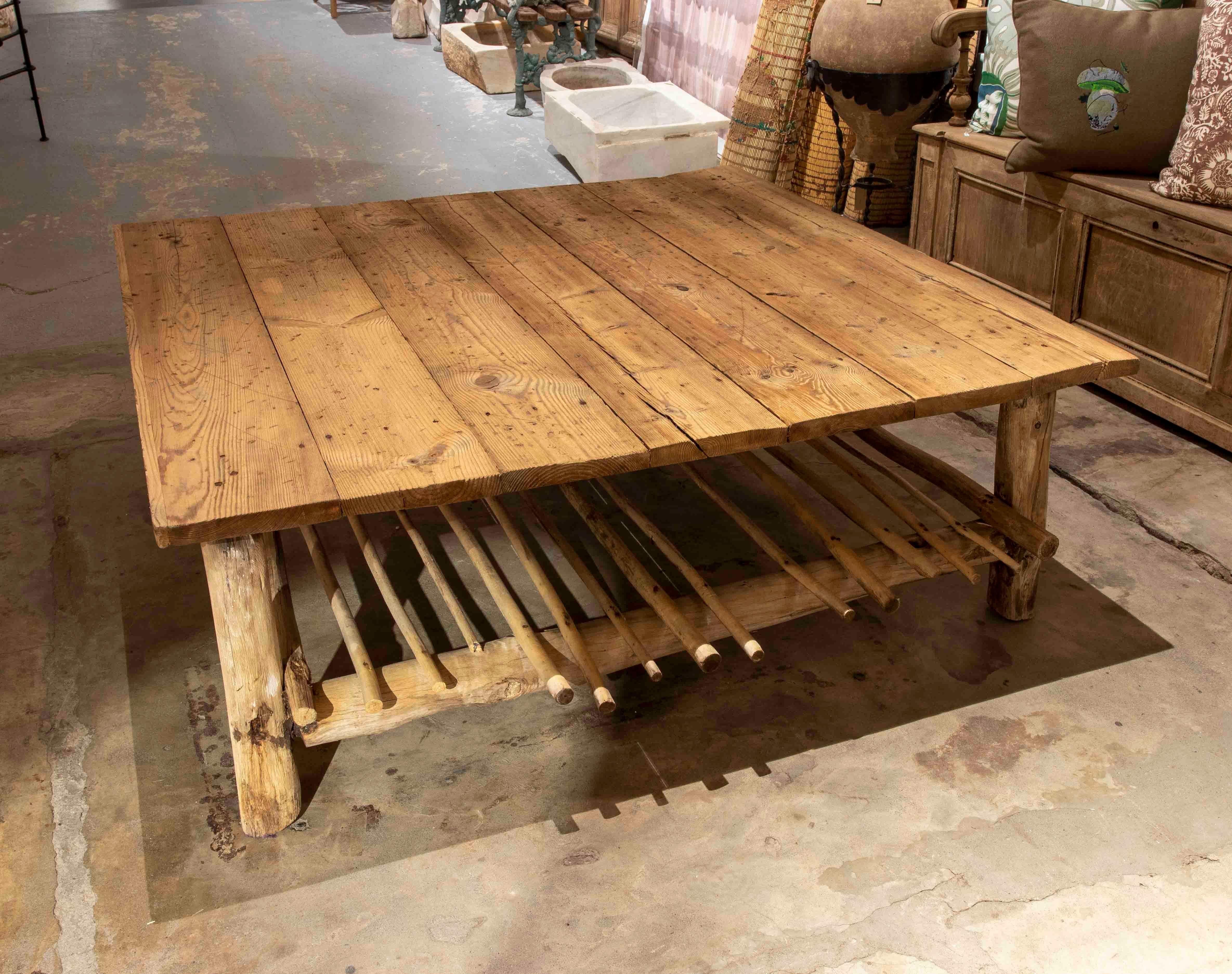 Handmade Wooden Coffee Table Made of Natural Pieces For Sale 1