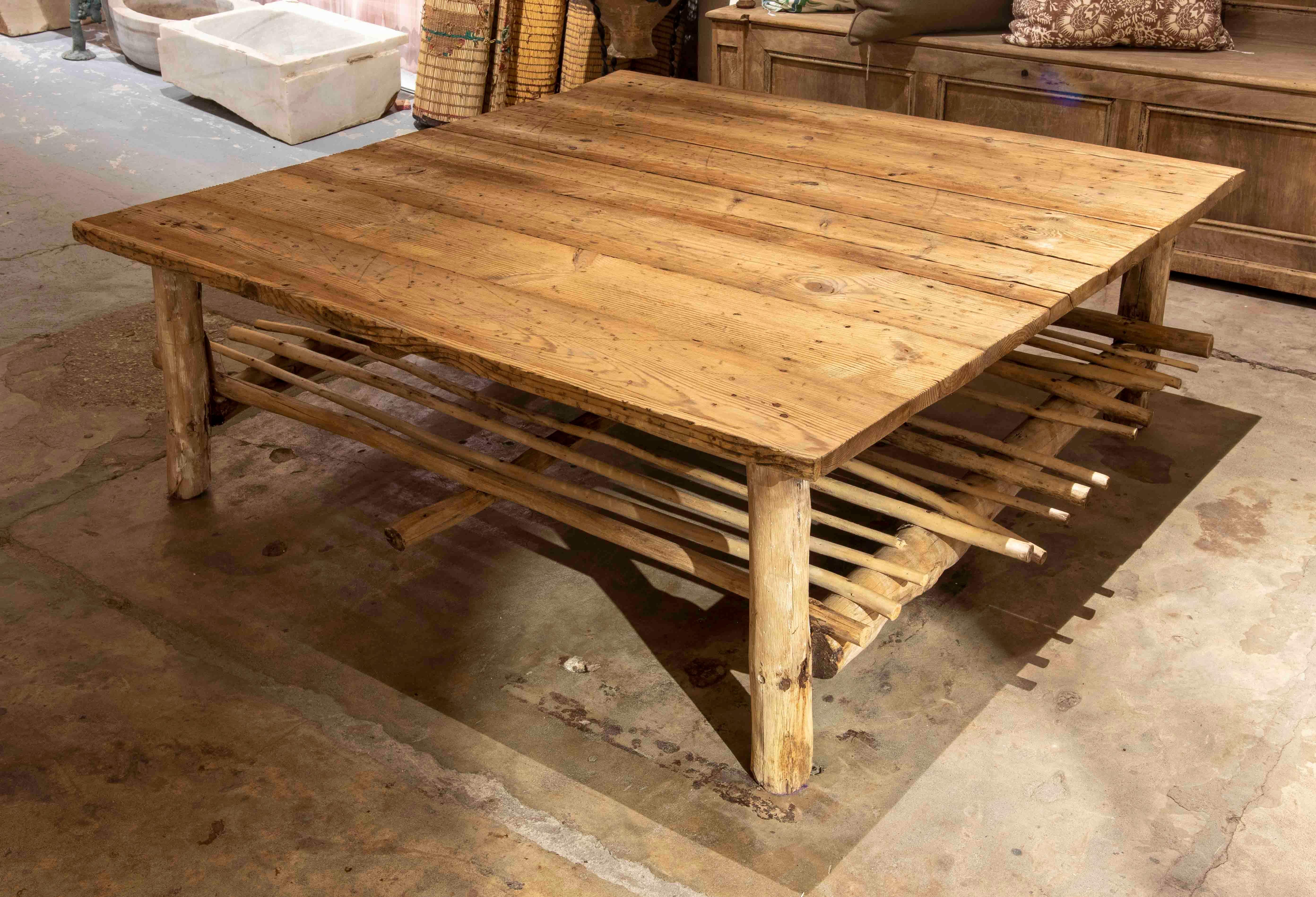 Handmade Wooden Coffee Table Made of Natural Pieces For Sale 2