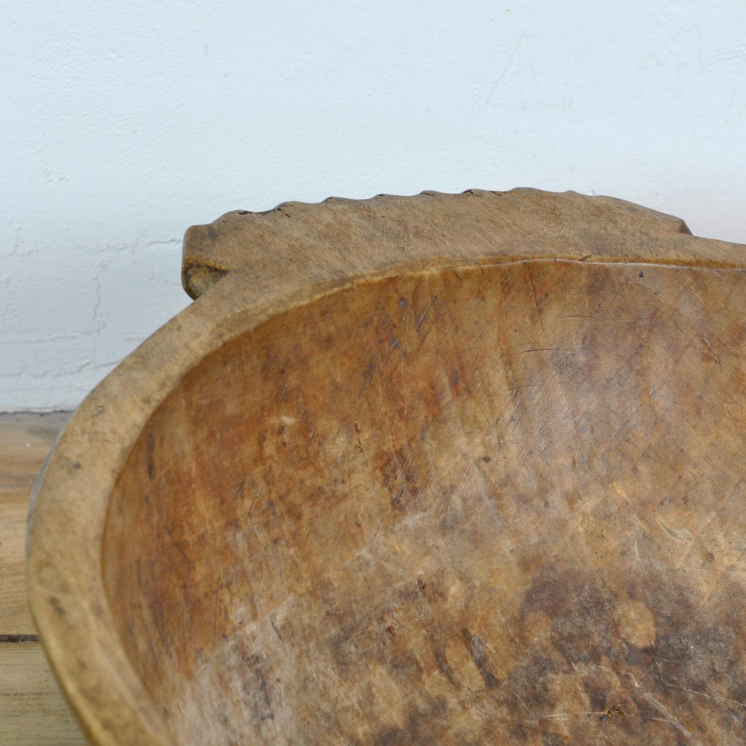 Hand-Carved Handmade Wooden Dough Bowl, Early 1900s