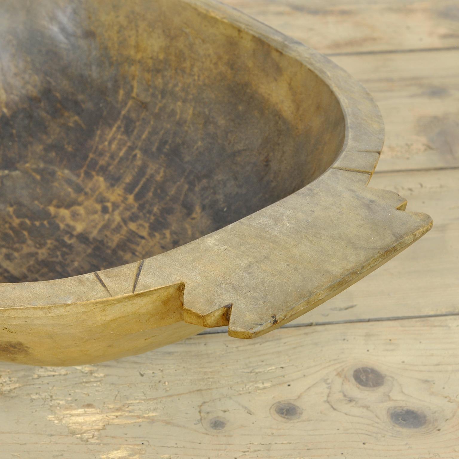 Fruitwood Handmade Wooden Dough Bowl, Early 1900s