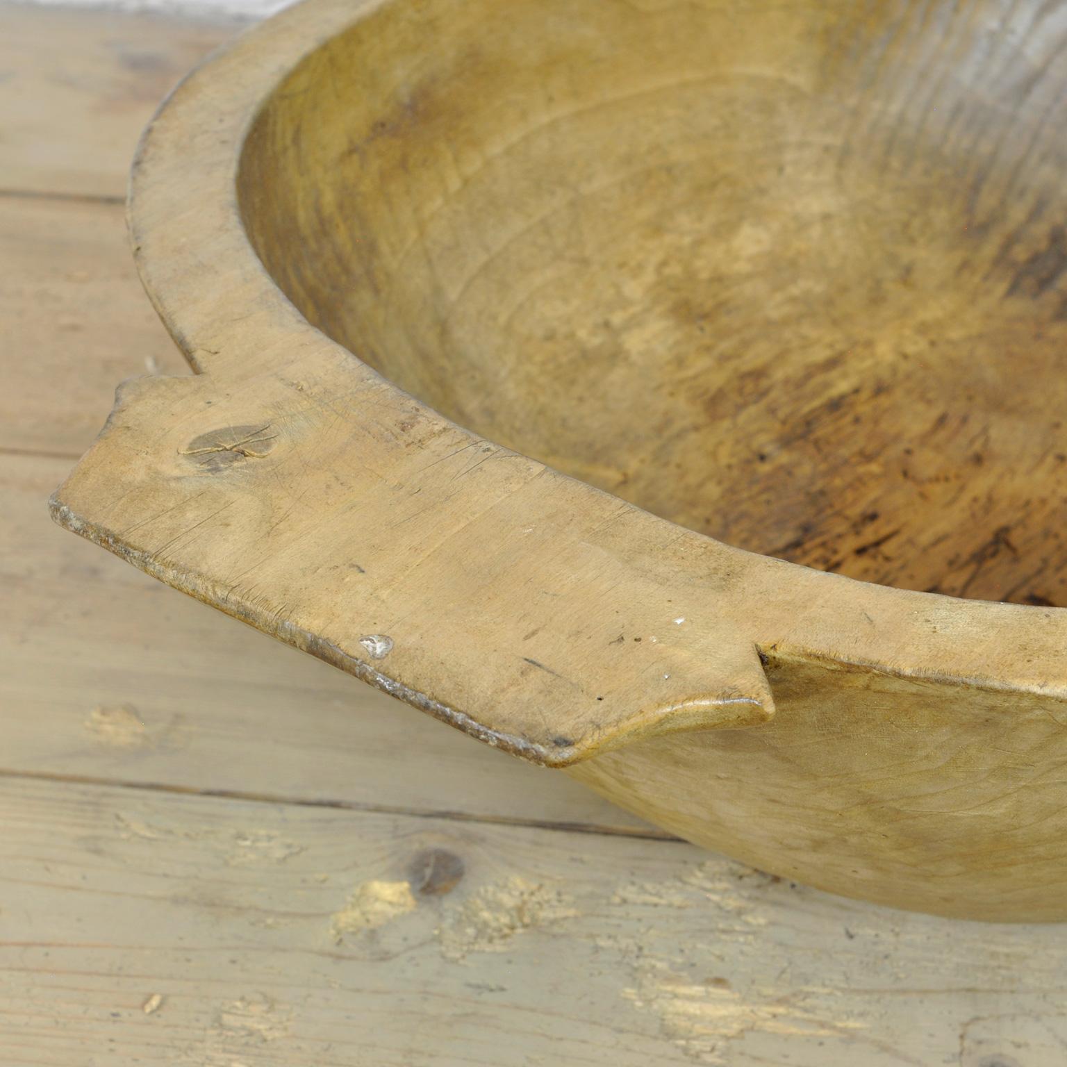 Fruitwood Handmade Wooden Dough Bowl, Early 1900s