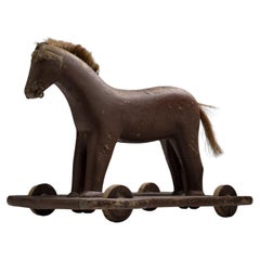 Vintage Handmade Wooden Horse Pull Toy, Sweden Circa 1929
