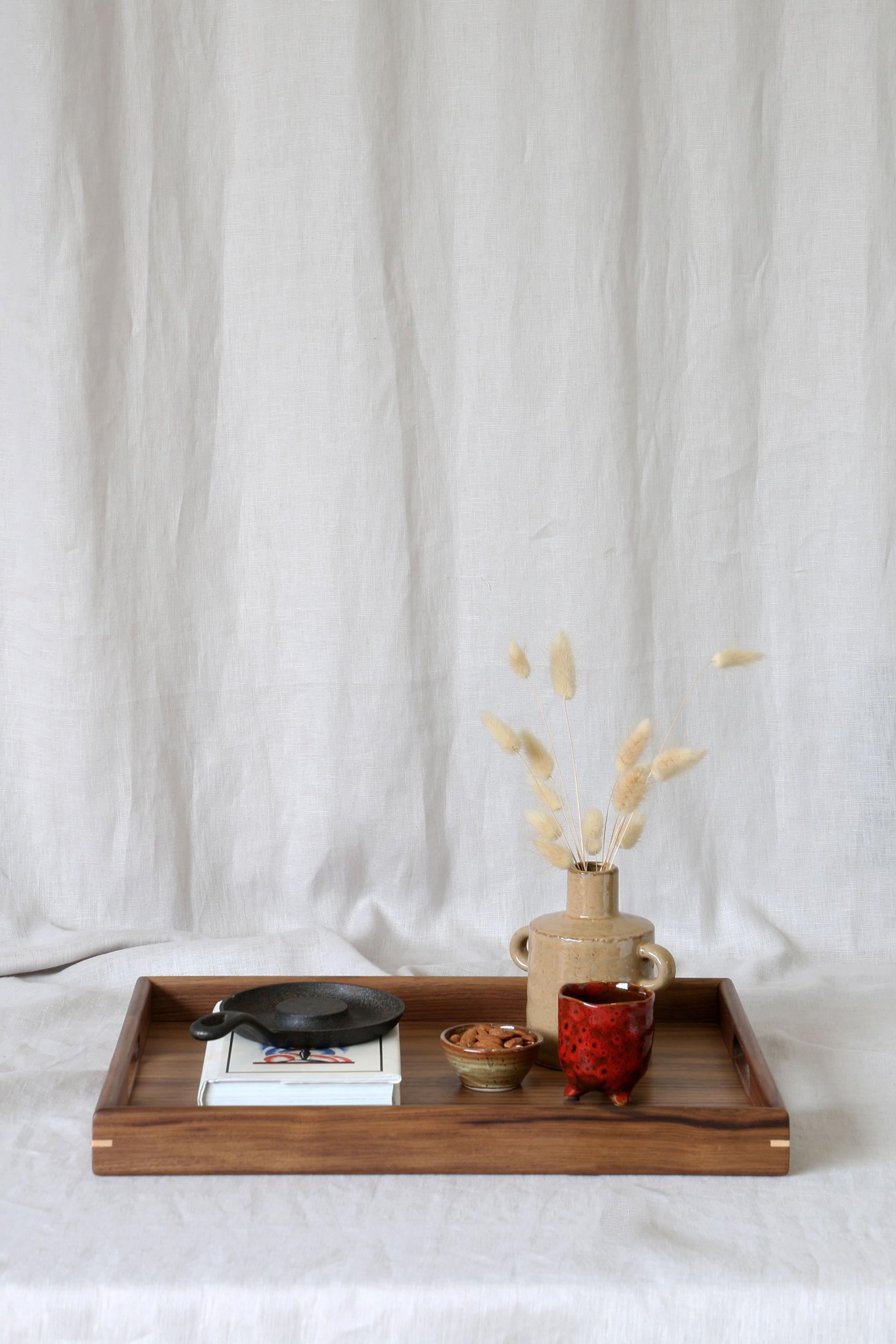 Contemporary Handmade Wooden Ottoman Tray with Handles 45 x 45cm For Sale