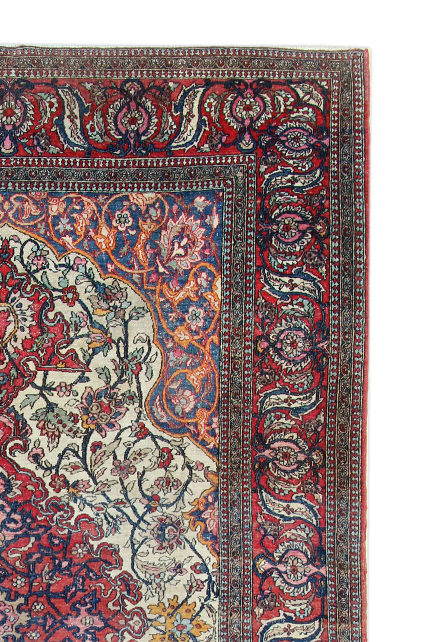 Handgefertigter antiker orientalischer Teppich aus Wolle in Beige, traditioneller Wohnzimmerteppich (Aserbaidschanisch) im Angebot