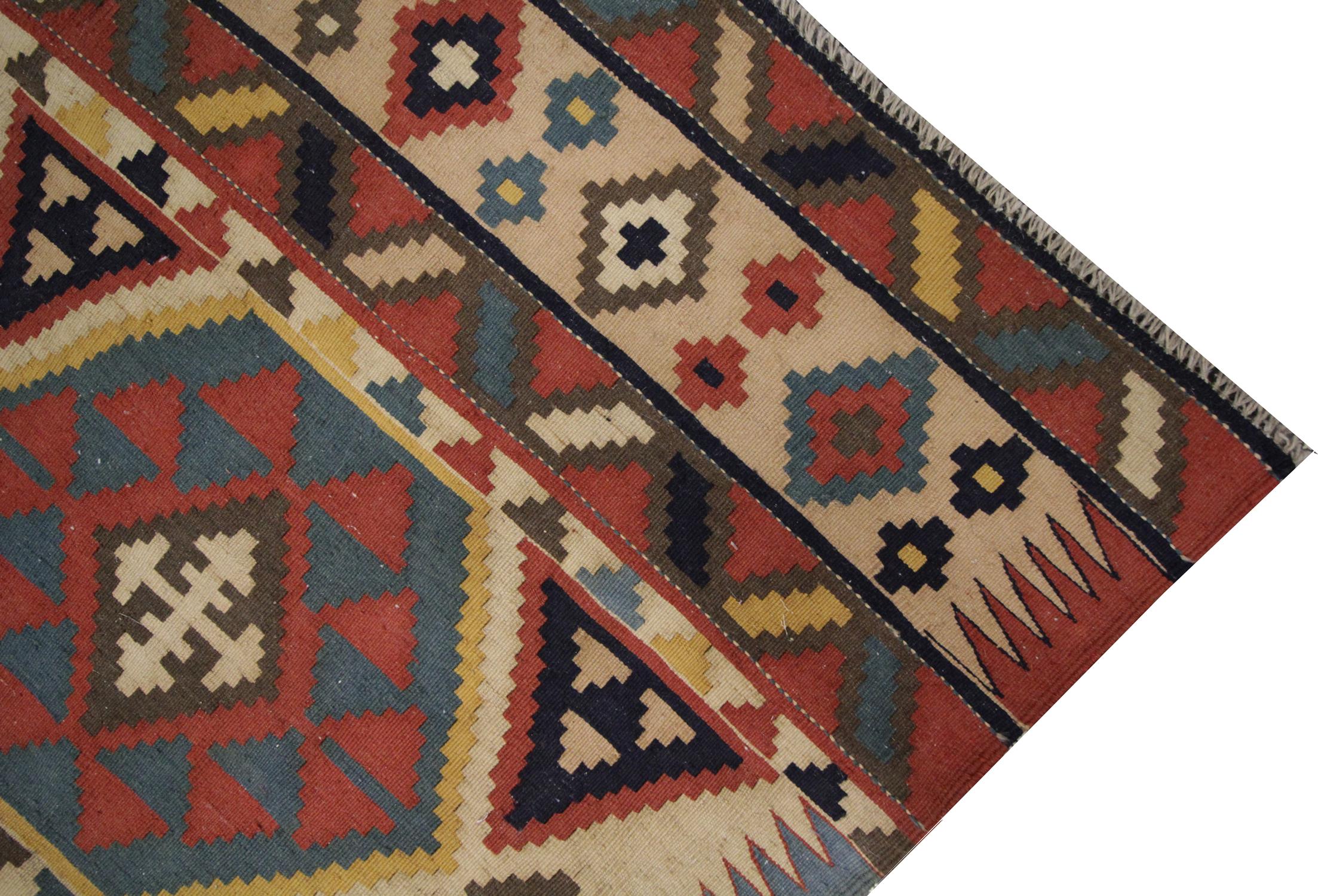 Noué à la main Tapis d'entrée Rug & Kilim en laine, beige tribal géométrique Zig Zag 356x89cm en vente