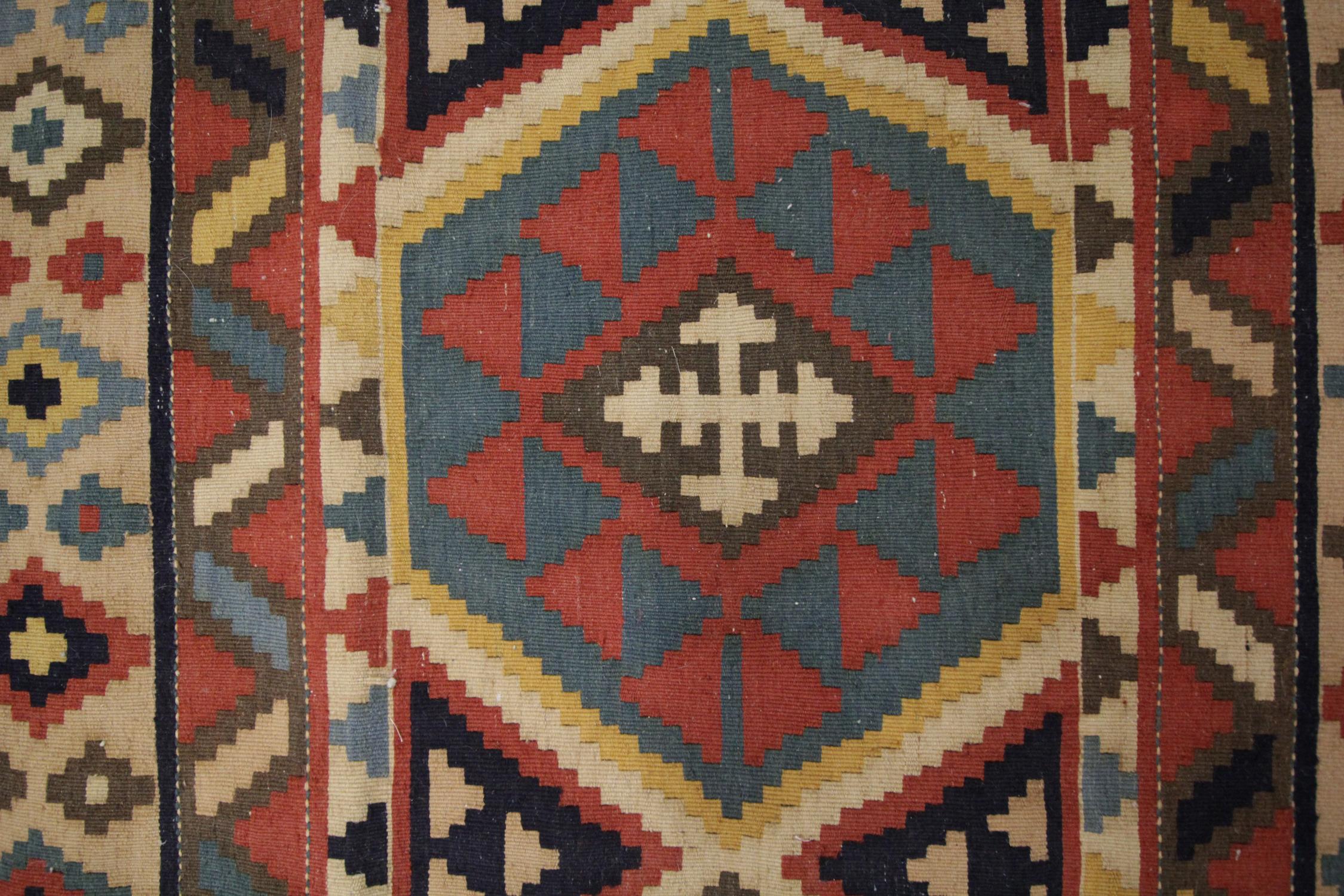 Tapis d'entrée Rug & Kilim en laine, beige tribal géométrique Zig Zag 356x89cm Excellent état - En vente à Wembley, GB