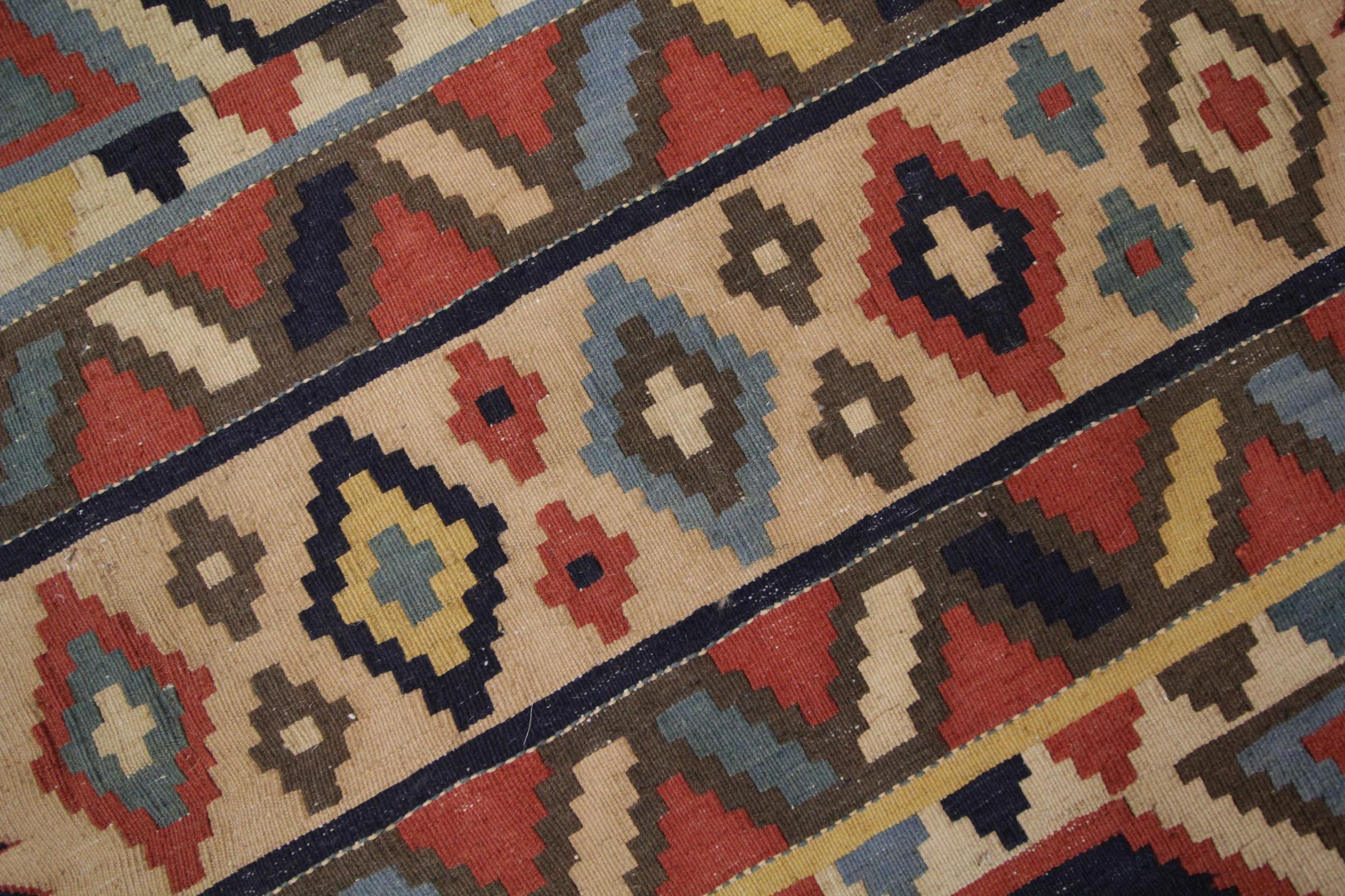 XXIe siècle et contemporain Tapis d'entrée Rug & Kilim en laine, beige tribal géométrique Zig Zag 356x89cm en vente