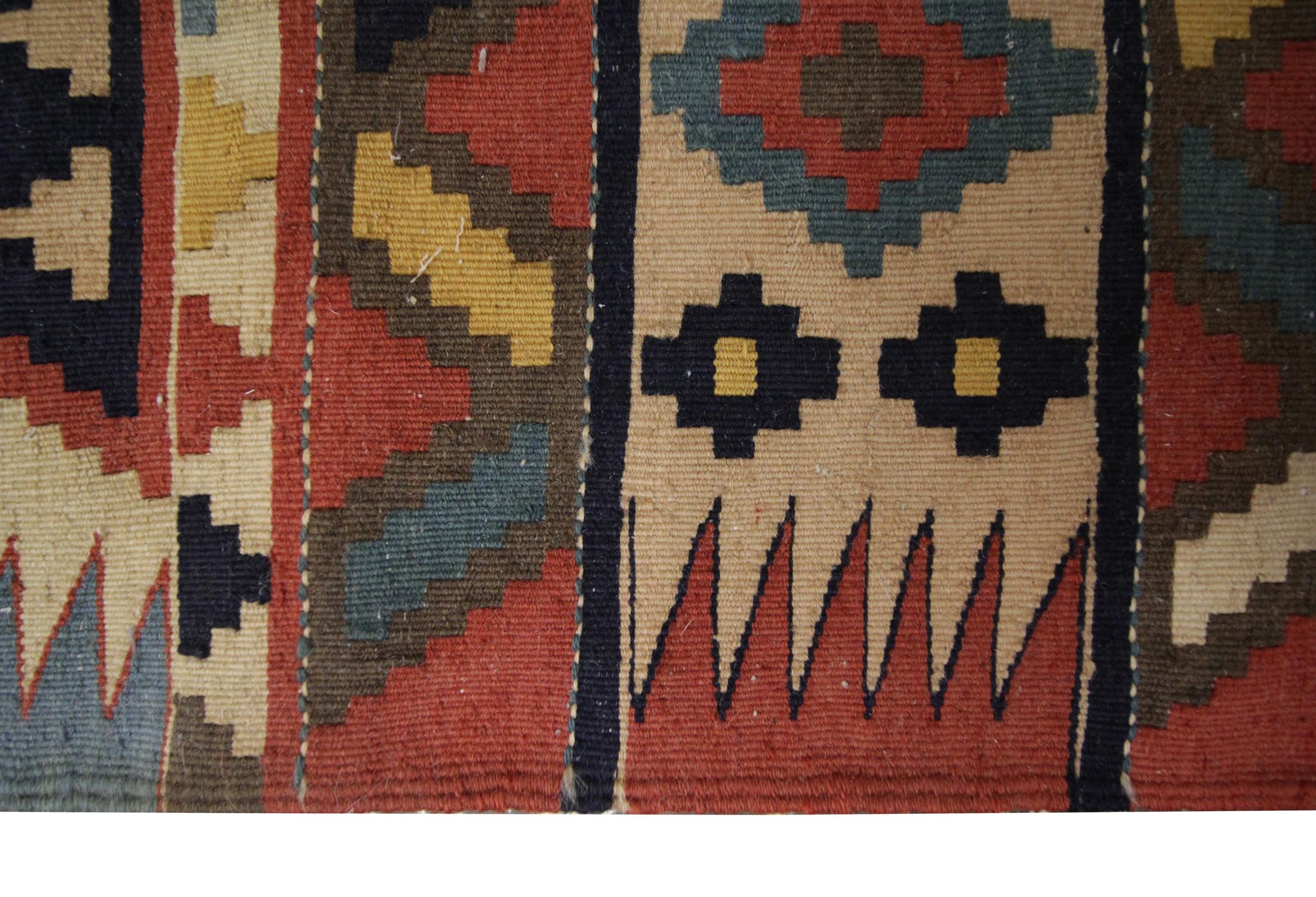 Laine Tapis d'entrée Rug & Kilim en laine, beige tribal géométrique Zig Zag 356x89cm en vente