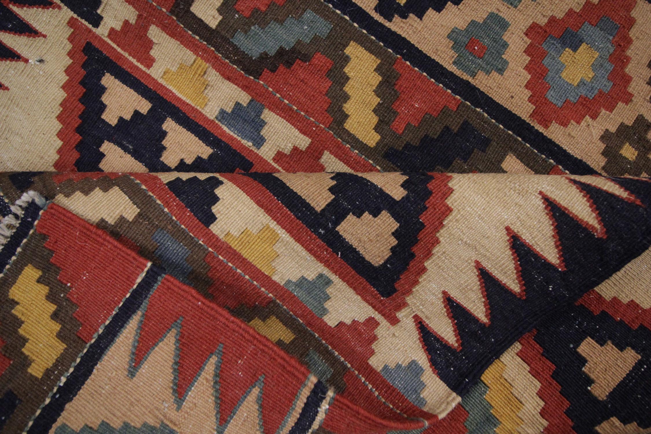 Tapis d'entrée Rug & Kilim en laine, beige tribal géométrique Zig Zag 356x89cm en vente 1