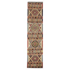Handgemachte Wolle Kilim Läufer, Beige Tribal Geometrische Zig Zag Flur Teppich 356x89cm