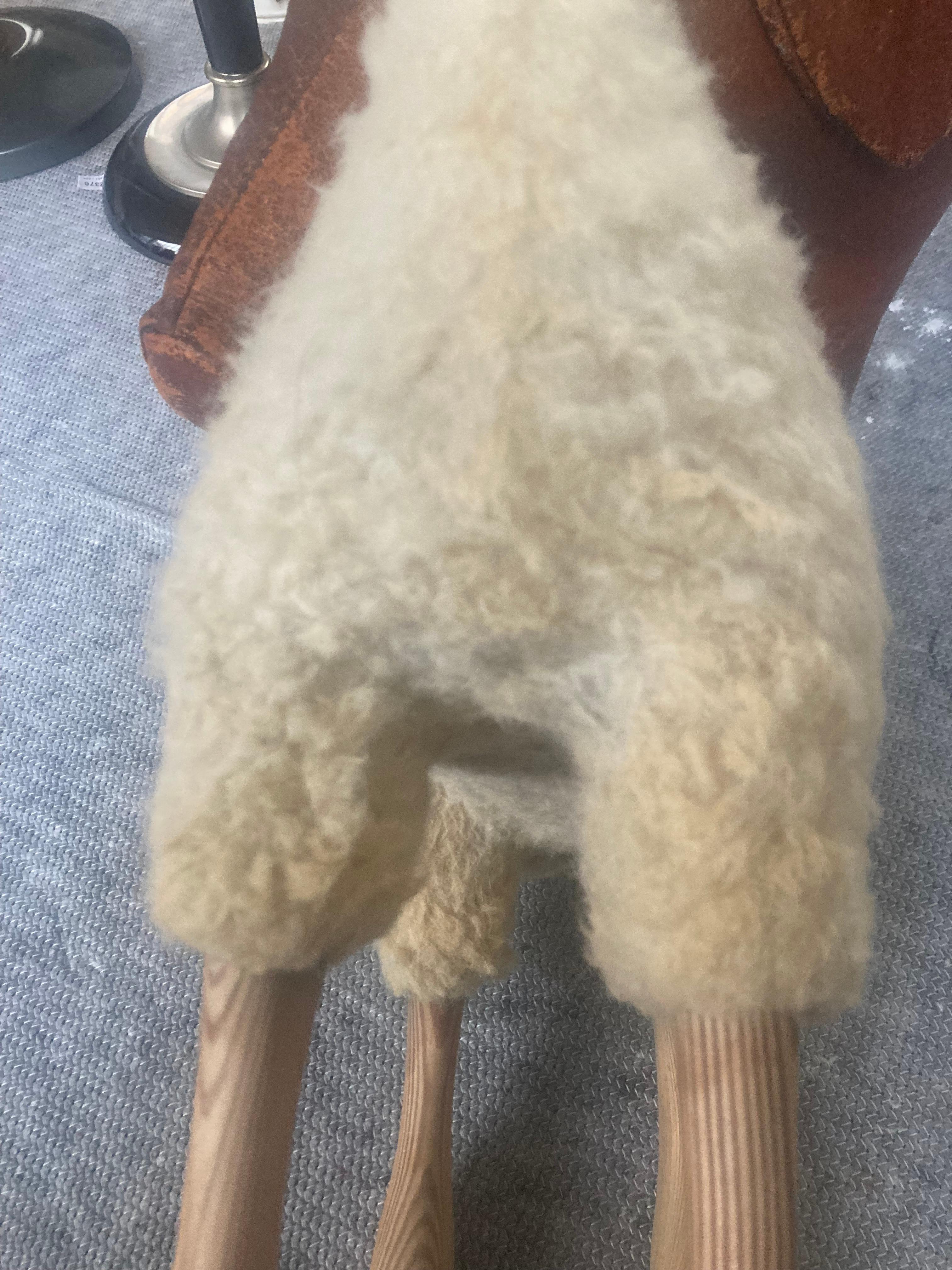 Leather Handmade wool lamb by Hanns-Peter Krafft. Germany 1970s. For Sale