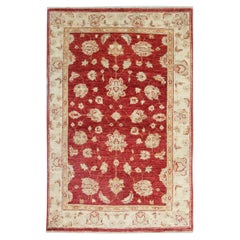 Tapis en laine rouge fait main, tapis oriental floral pour le salon 152x100cm