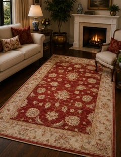 Handmade Wool Red Rug, Floral Oriental Carpet for Living Room Rug152x100cm