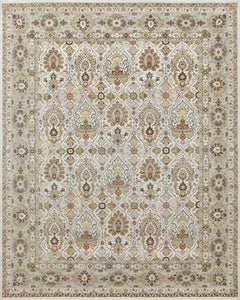 Handmade Wool Rug in Antique White and Silver Intricate Persian Floral Design