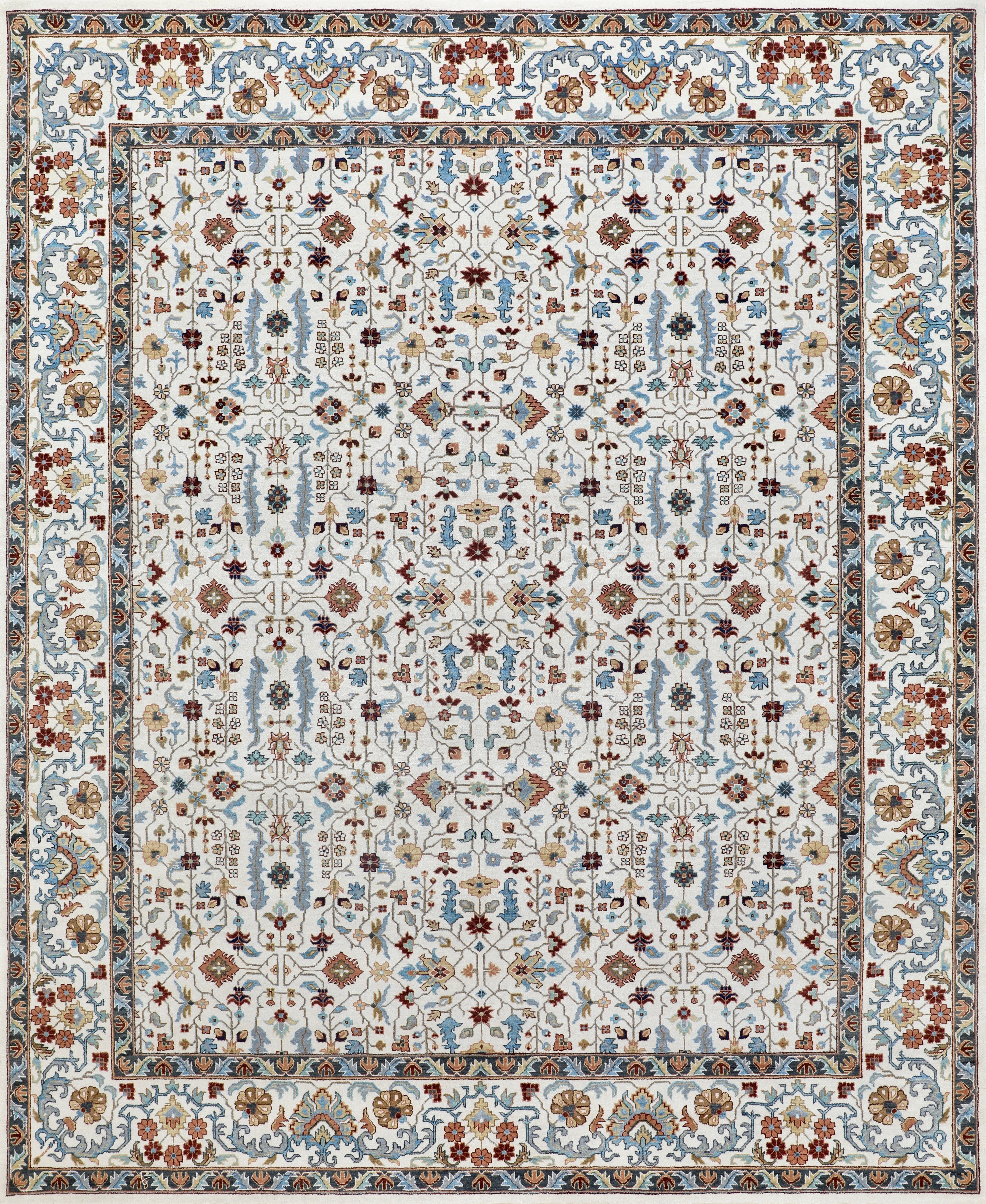 Handmade Wool Rug in Antique White with Subtle Persian Floral Design For Sale
