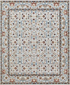 Handmade Wool Rug in Antique White with Subtle Persian Floral Design