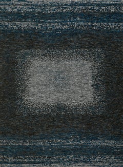 Handmade Wool Rug in Deep Blue and Charcoal with Gradient Center Design