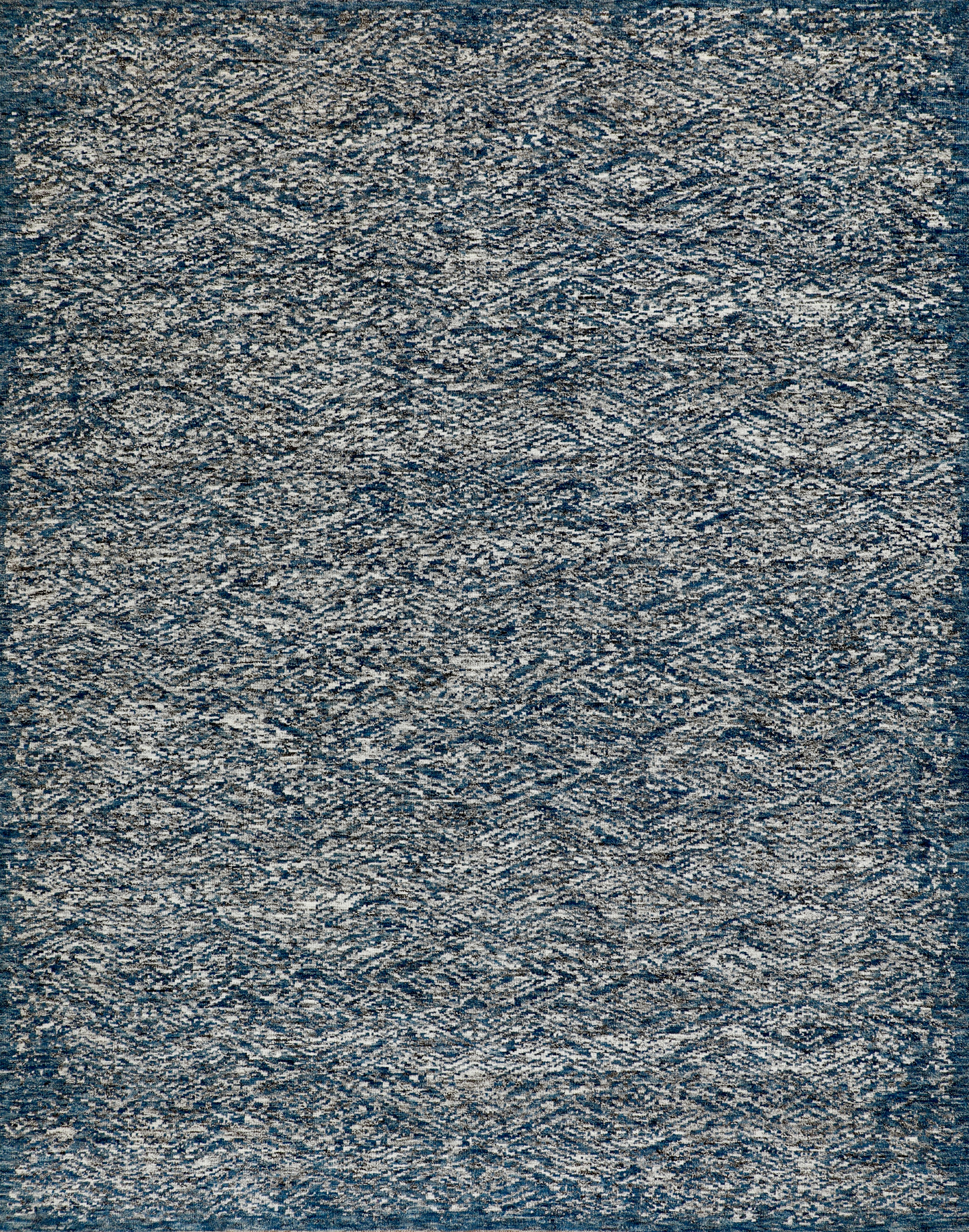 Handmade Wool Rug in Deep Blue and Grey with Subtle Geometric Pattern