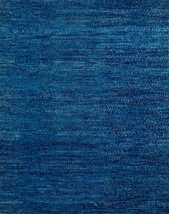 Handmade Wool Rug in Deep Navy Blue with Textured Abstract Pattern