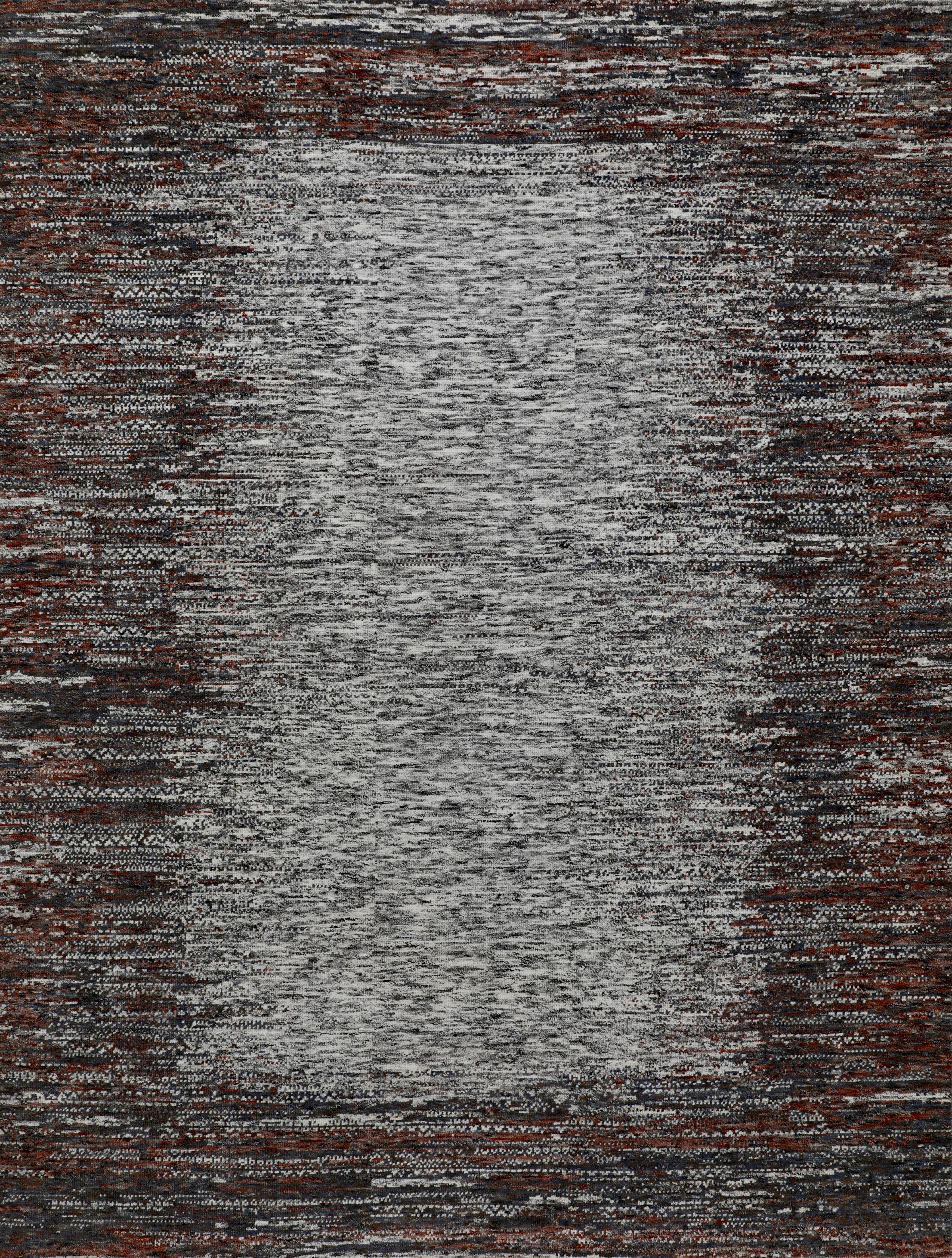 Handmade Wool Rug in Grey with Rust and Charcoal Accents, Textured Modern Design