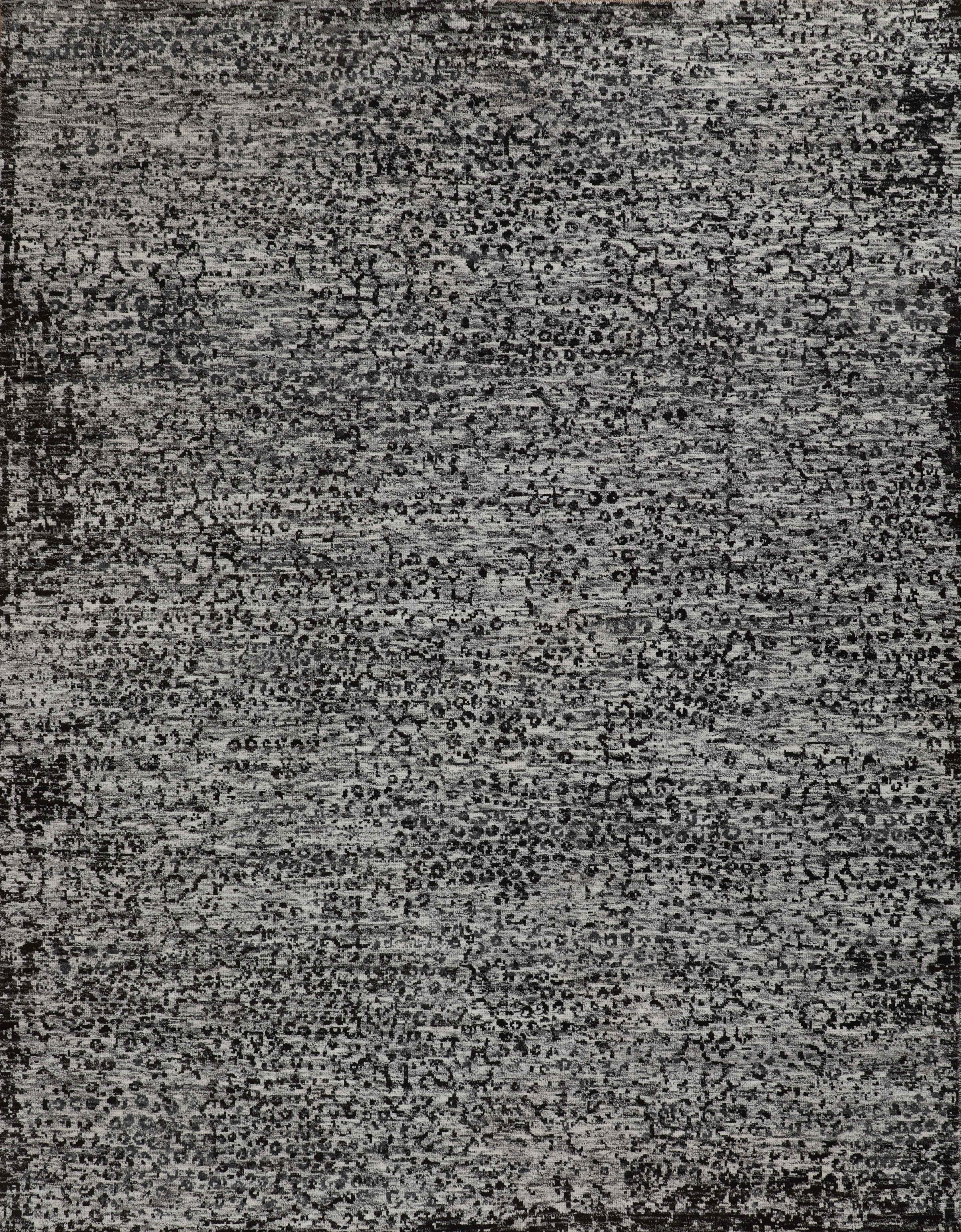 Handmade Wool Rug in Ivory and Black with Distressed Textural Pattern For Sale