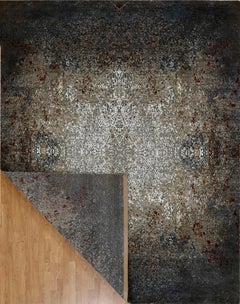 Handmade Wool Rug in Moon Dust, Peanut Beige & Deep Charcoal, Distressed Vintage