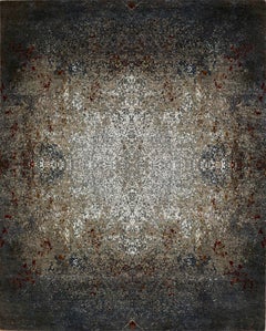 Handmade Wool Rug in Moon Dust, Peanut Beige & Deep Charcoal, Distressed Vintage