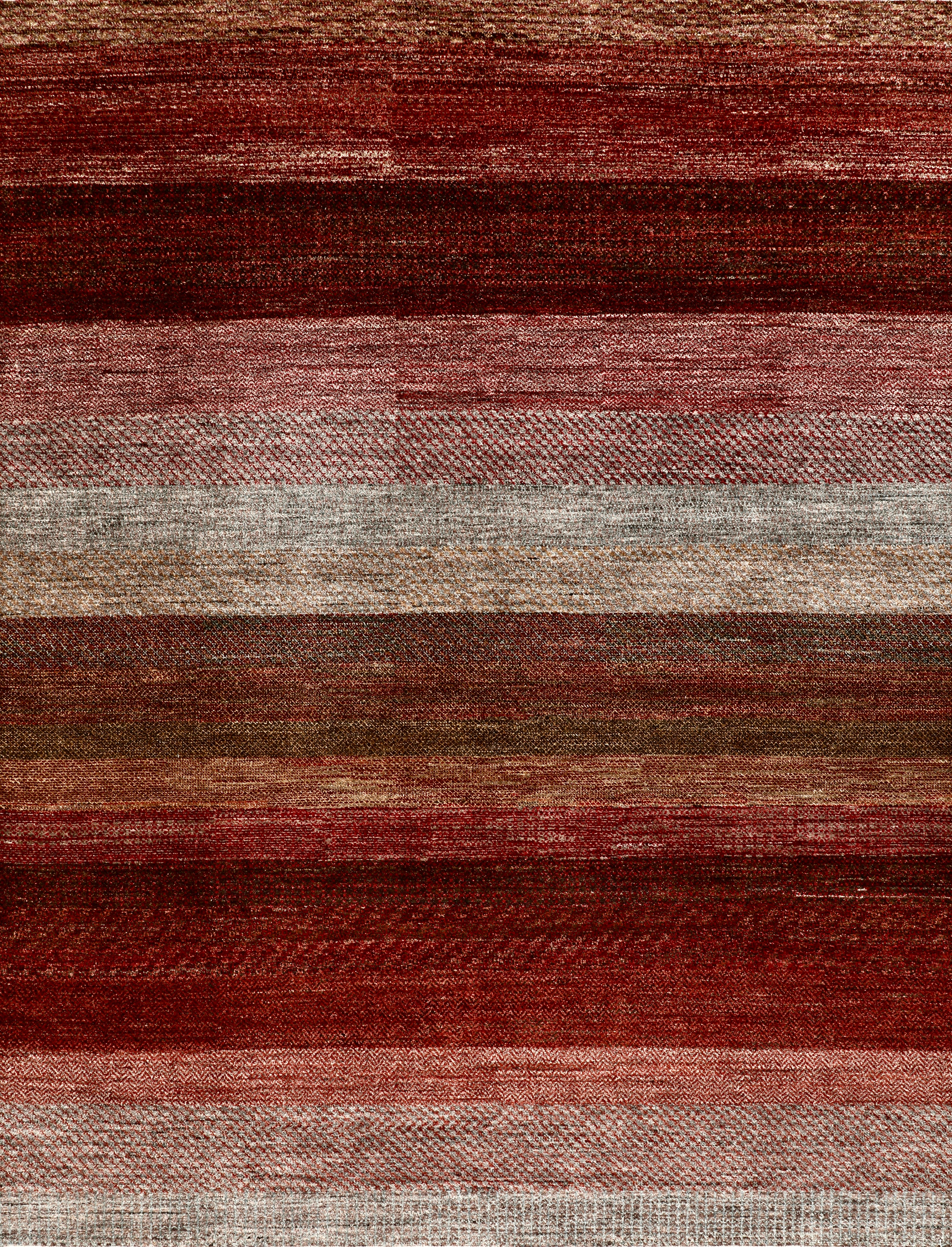 Handmade Wool Rug in Red and Earth Tones with Modern Striped Design