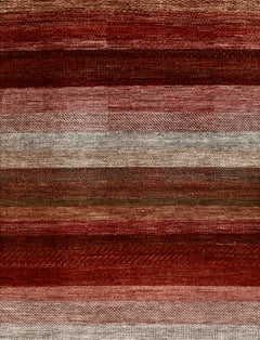 Handmade Wool Rug in Red and Earth Tones with Modern Striped Design