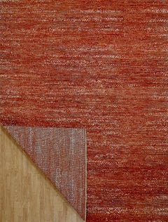 Handmade Wool Rug in Rust and Burnt Orange with Textured Abstract Pattern