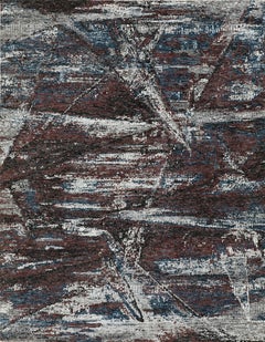 Handmade Wool Rug in Rust, Ivory and Deep Blue with Abstract Geometric Pattern