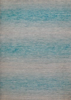 Handmade Wool Rug in Silver and Light Blue with Subtle Textured Pattern