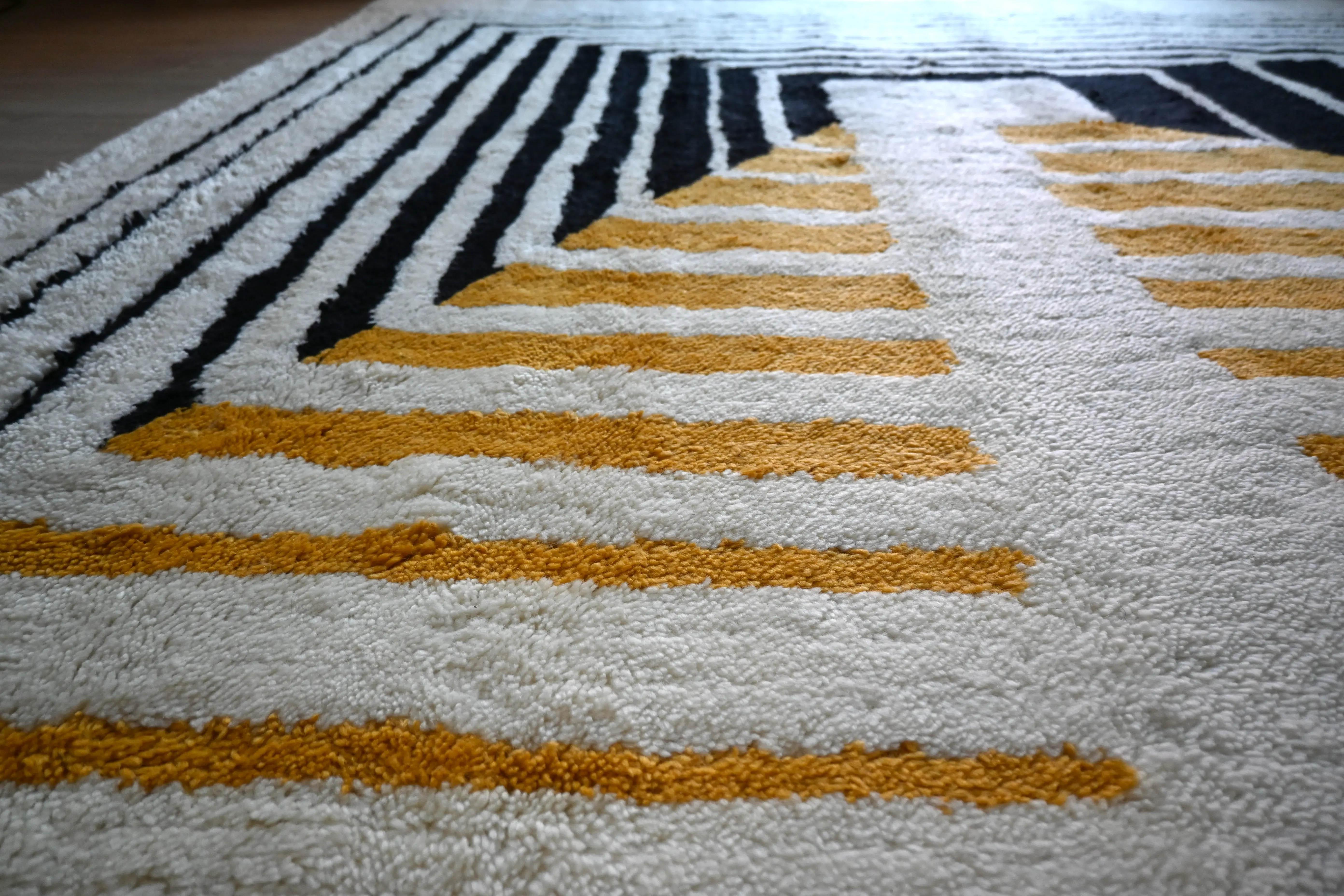 Mid-Century Modern Handmade Wool Rug, Infinity Design 8 x 10 Ft. Inspired by Bauhaus Poster For Sale