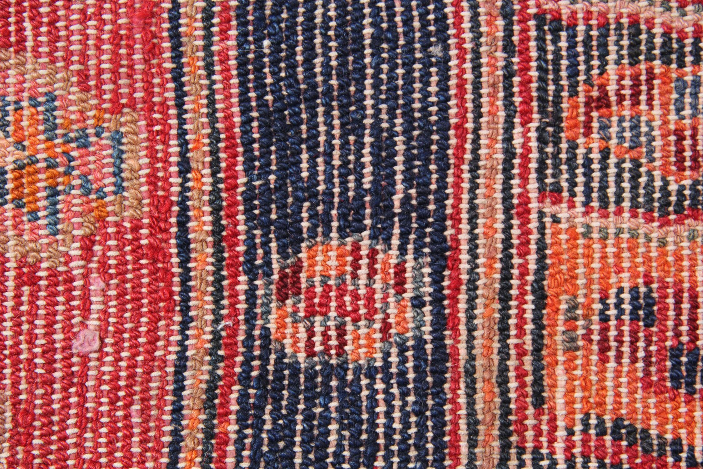 Woven Handmade Wool Runner Rug Long Red Orange Traditional Oriental Carpet For Sale
