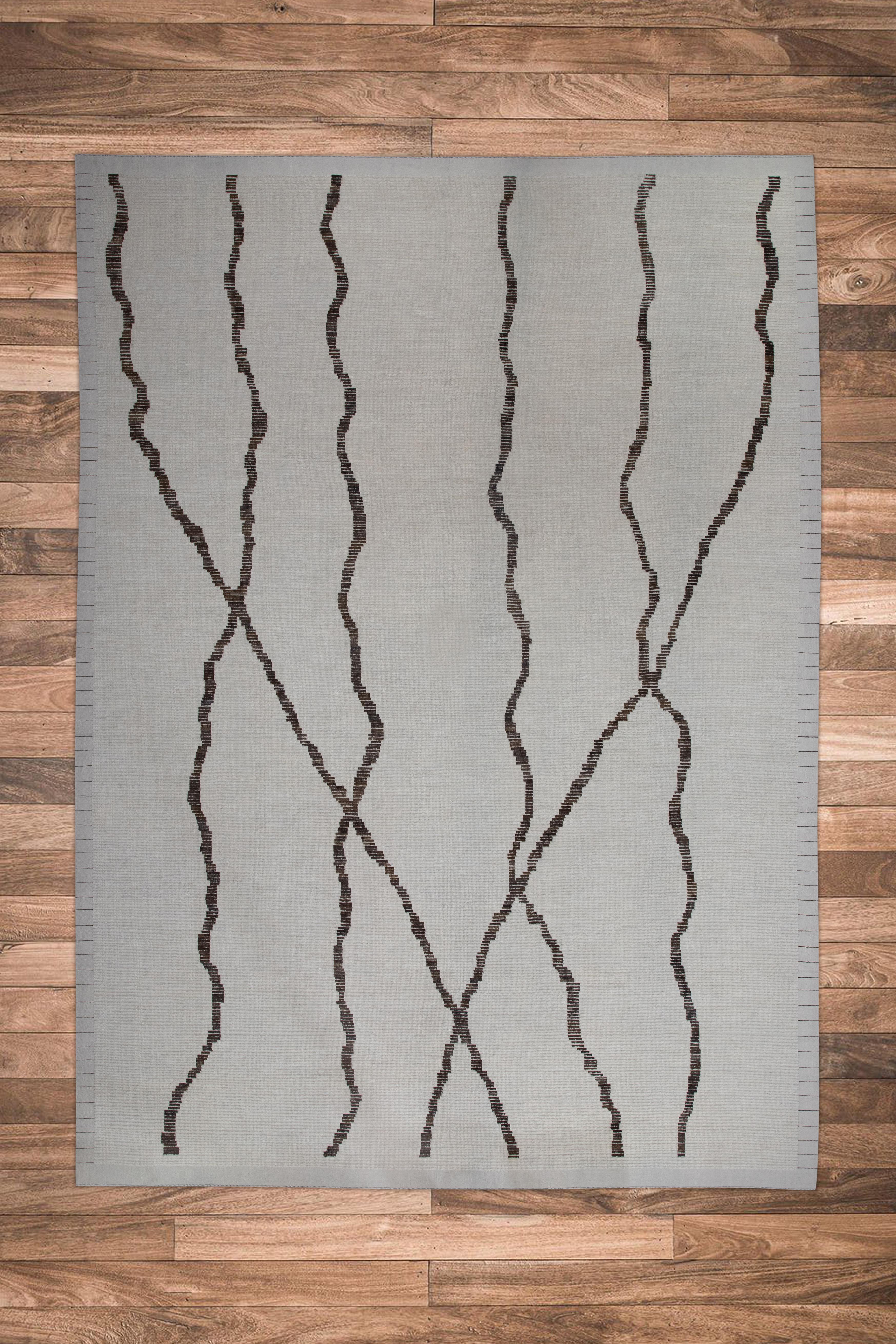 Contemporary  Handmade Wool Tulu Rug in Geometric Design 12'3