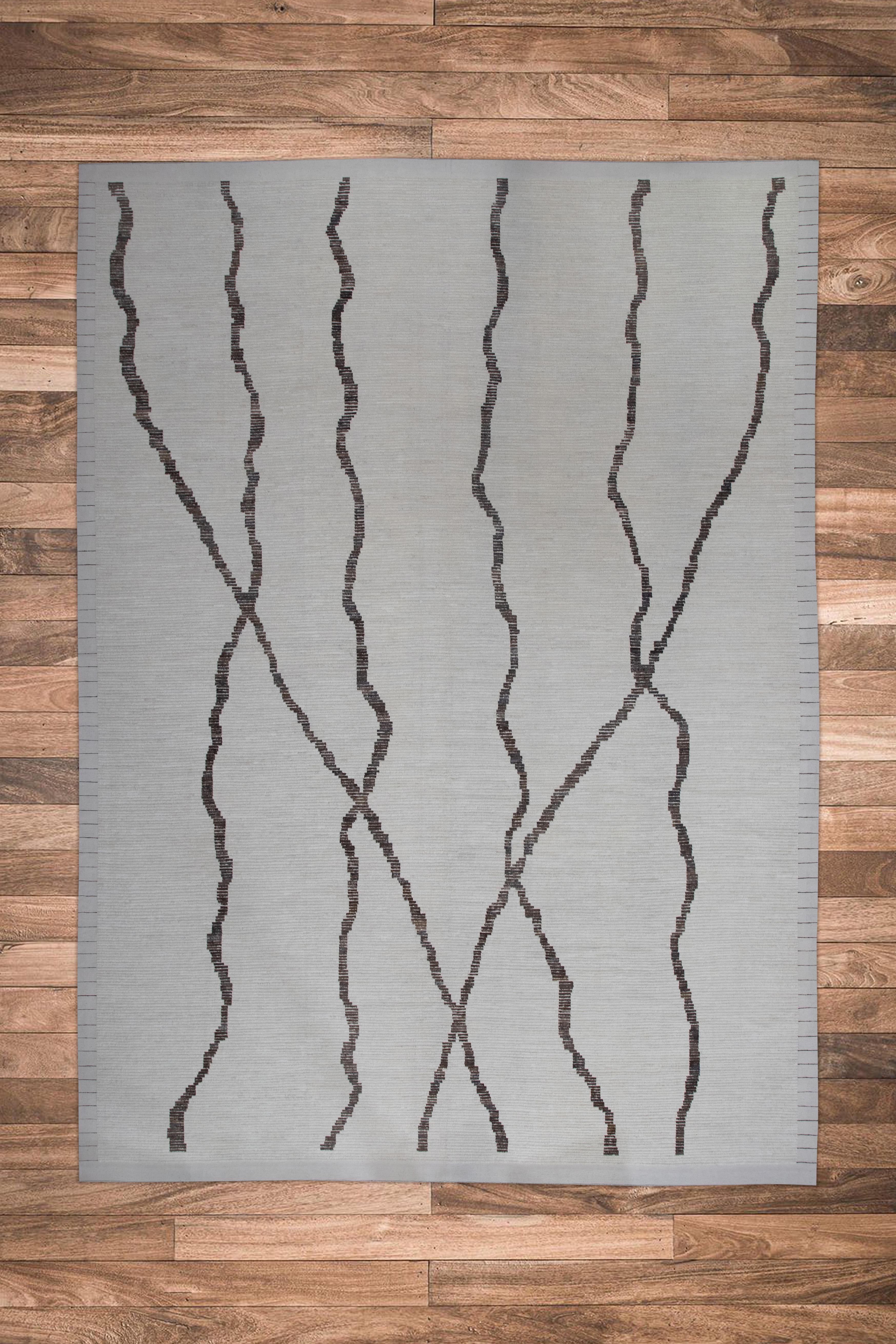 Contemporary  Handmade Wool Tulu Rug in Geometric Design 12'3