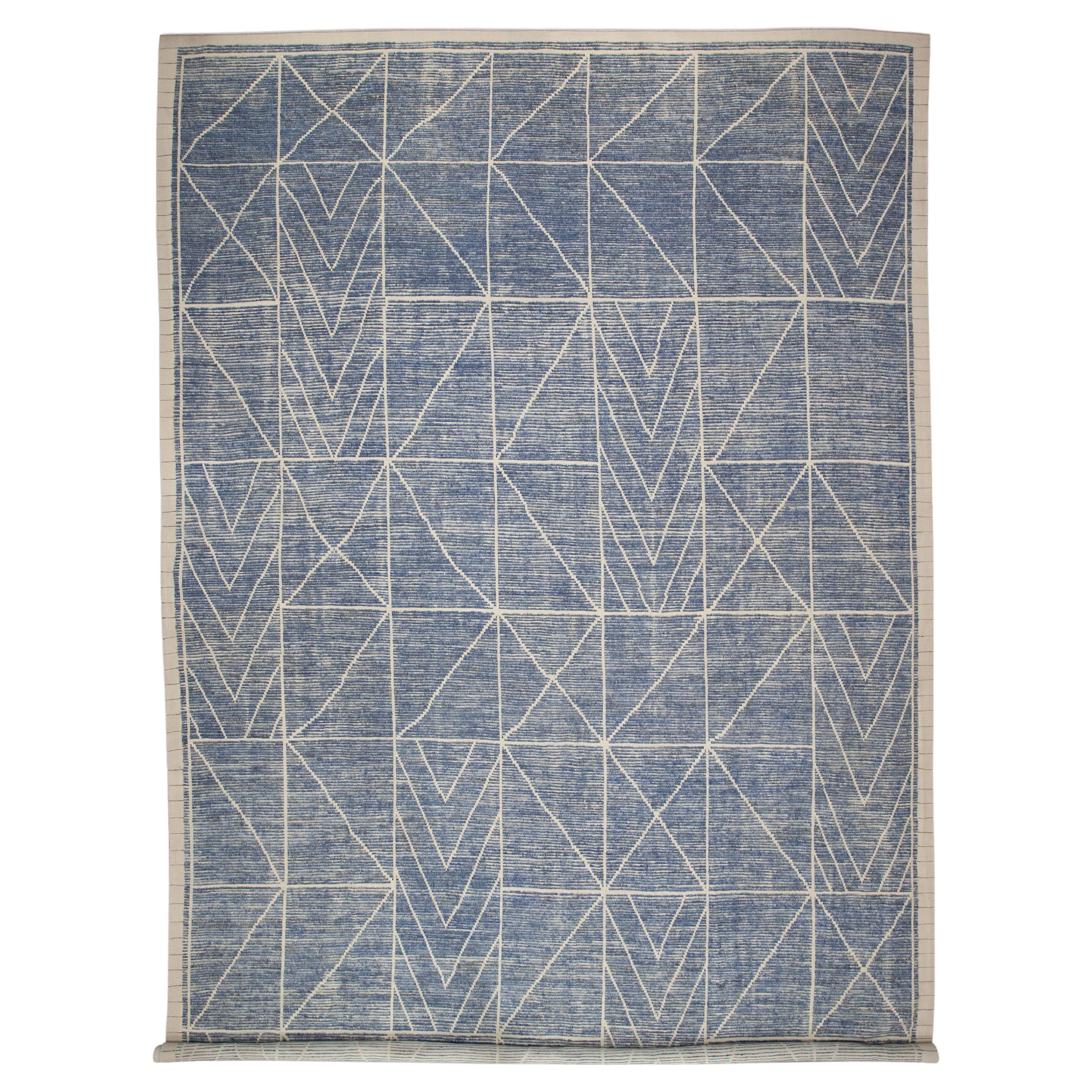  Handmade Wool Tulu Rug in Geometric Design 12'7" x 19'3" For Sale