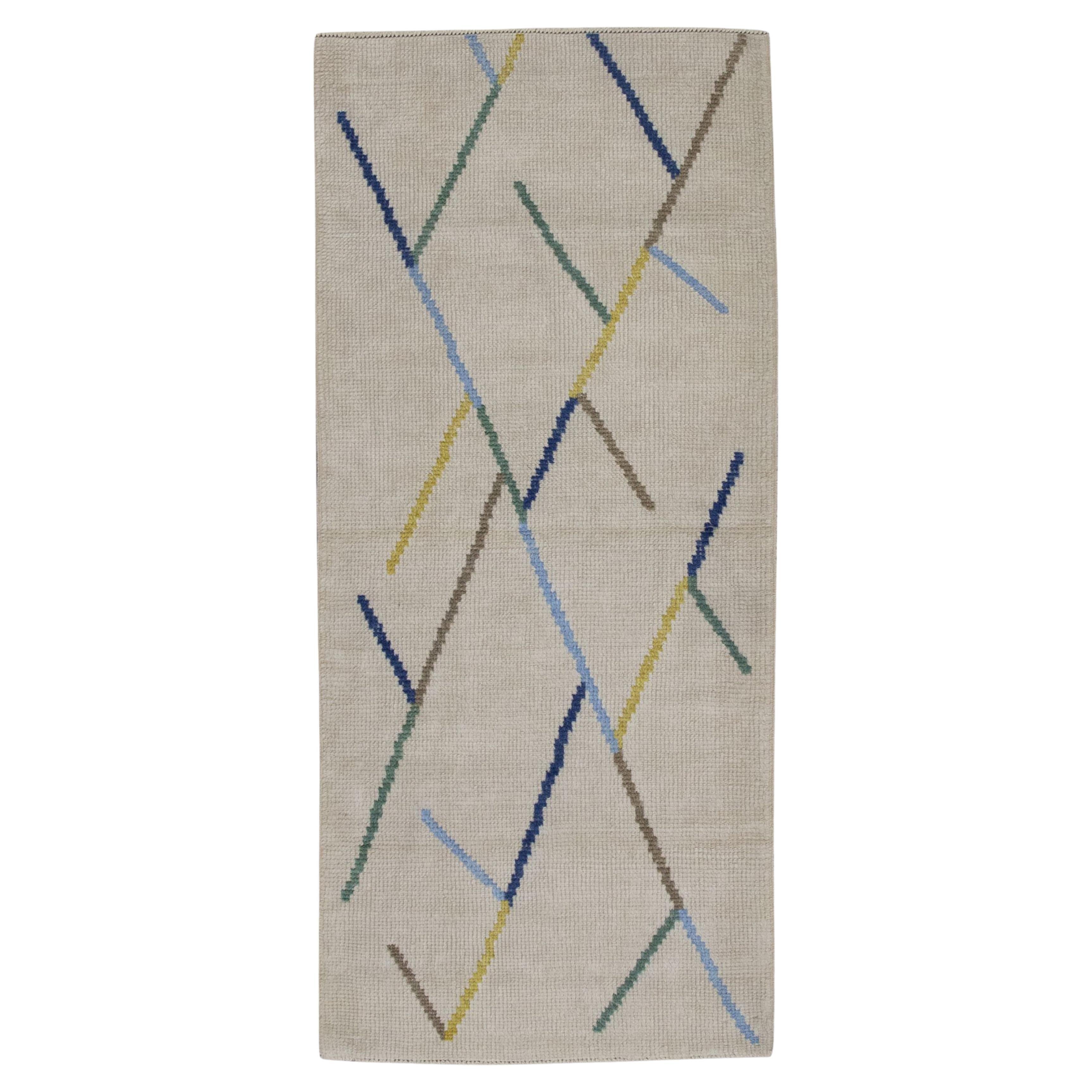  Handgefertigter Tulu-Teppich aus Wolle in geometrischem Design 2'8" x 6'3"