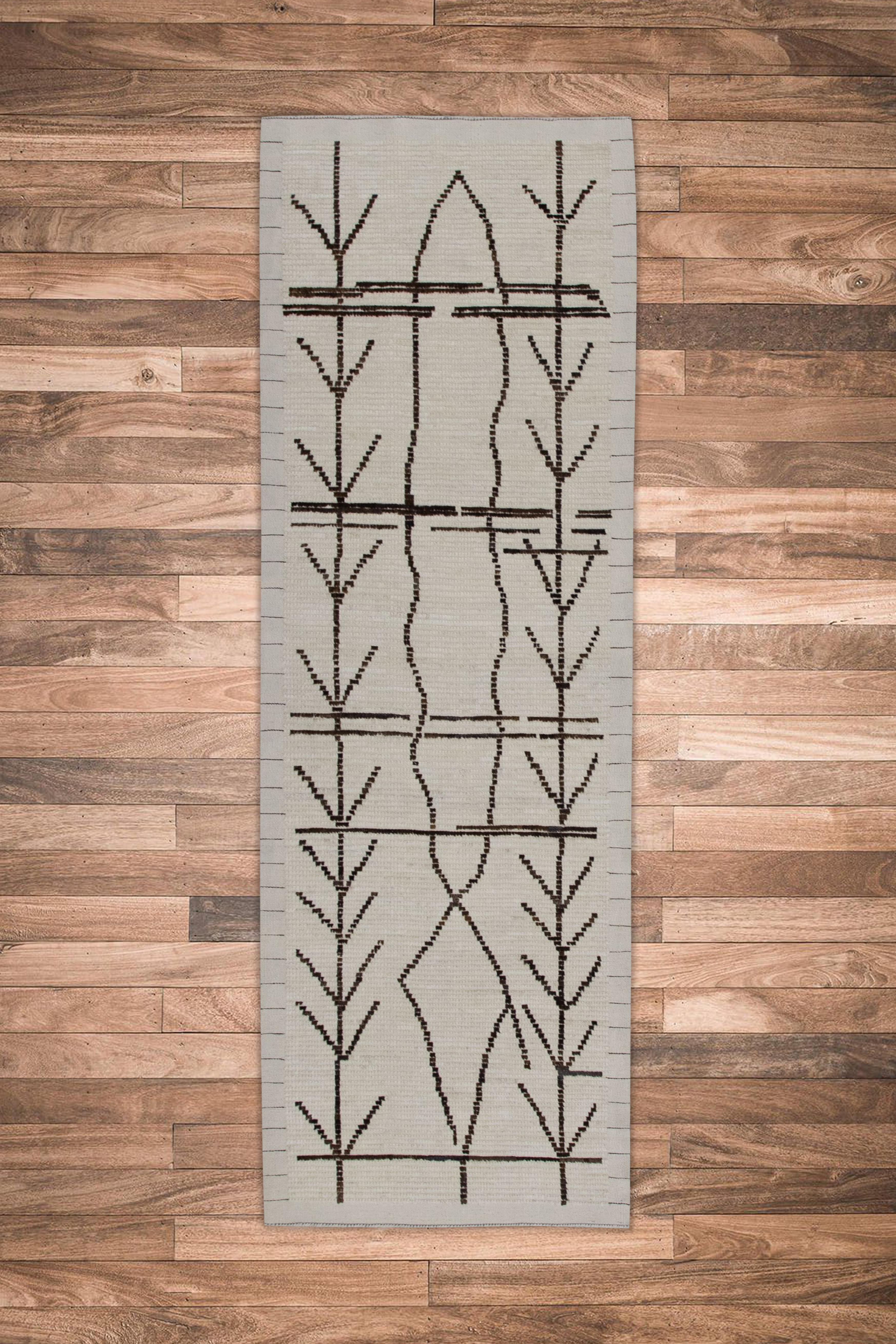 XXI secolo e contemporaneo Tappeto Tulu in lana fatto a mano con design geometrico 2'9