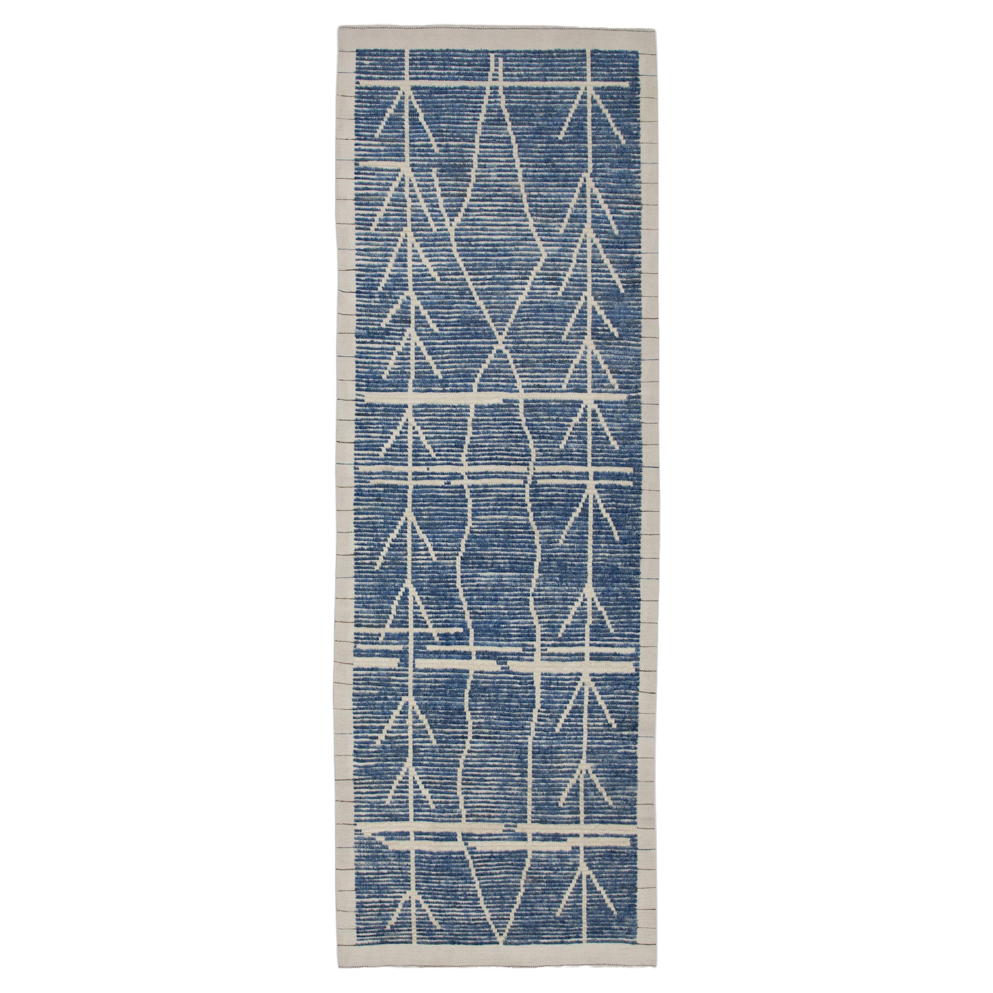  Handmade Wool Tulu Rug in Geometric Design 3'1" x 8'4"
