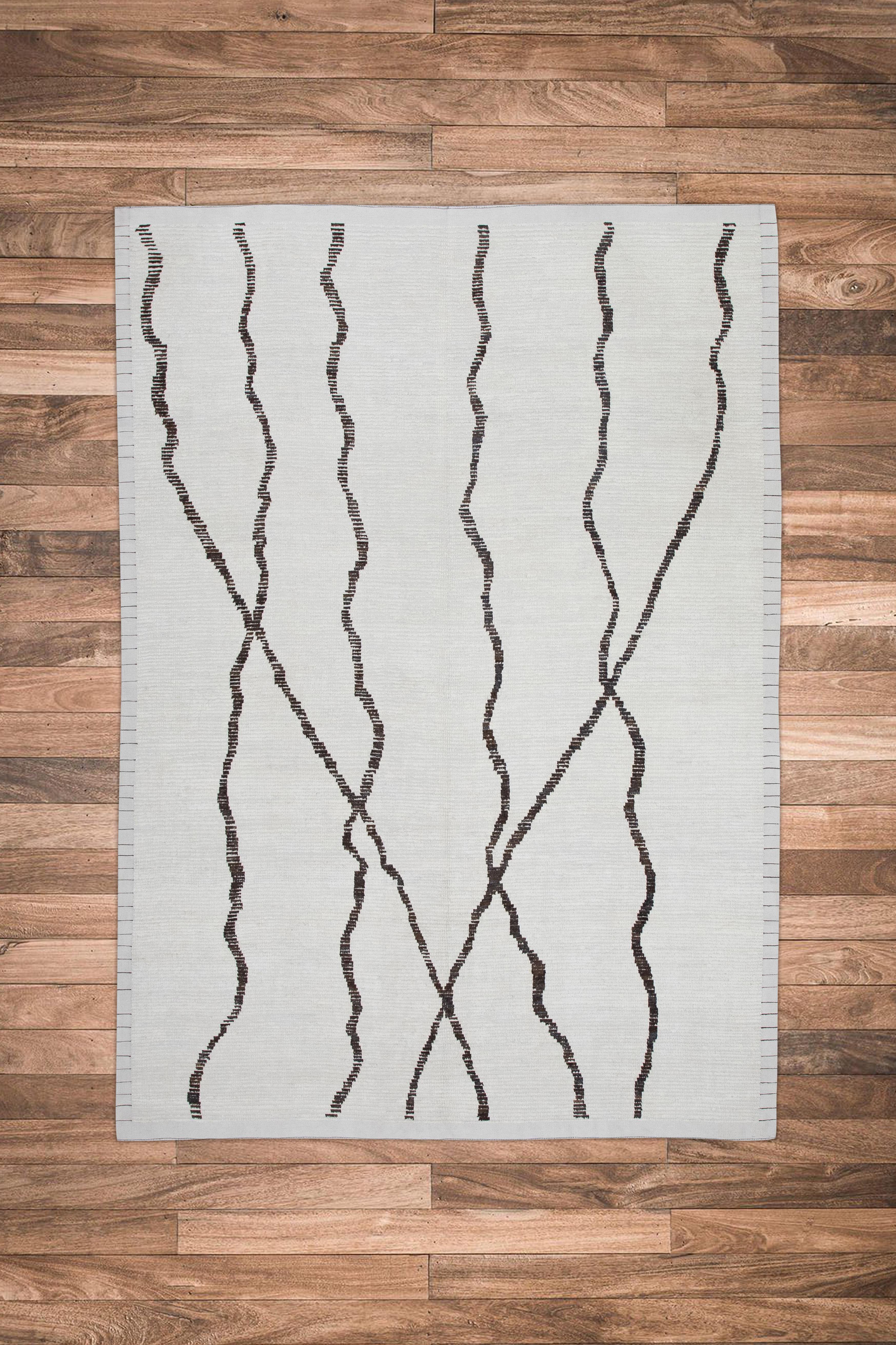 Contemporary  Handmade Wool Tulu Rug in Geometric Design 7'11
