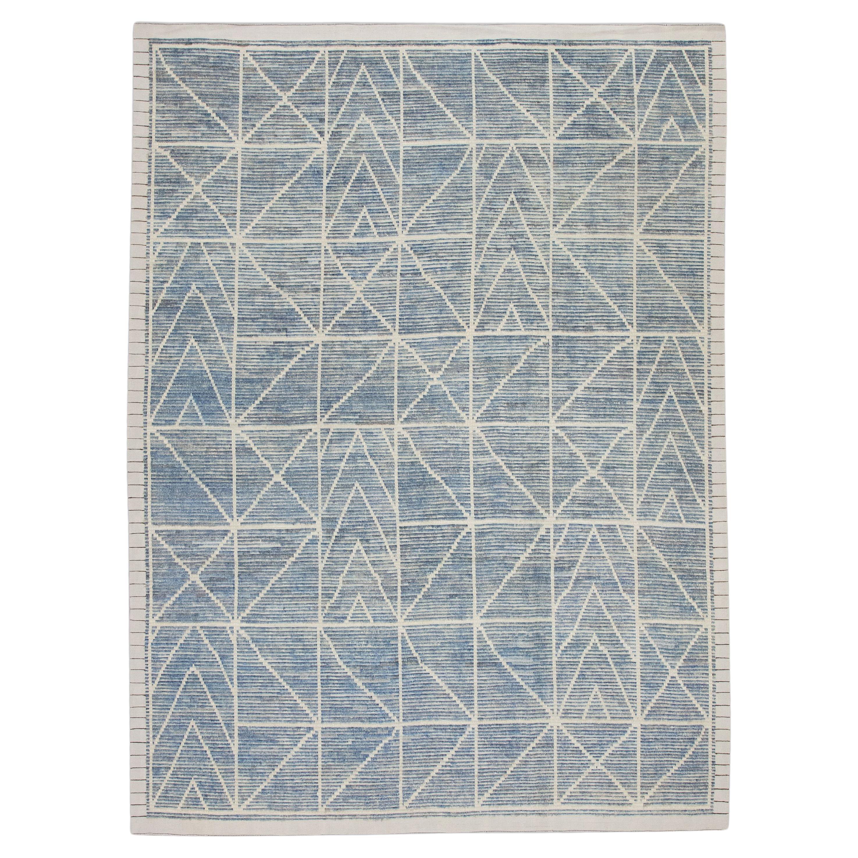 Handgefertigter Tulu-Teppich aus Wolle in geometrischem Design 7'8" x 10'1"