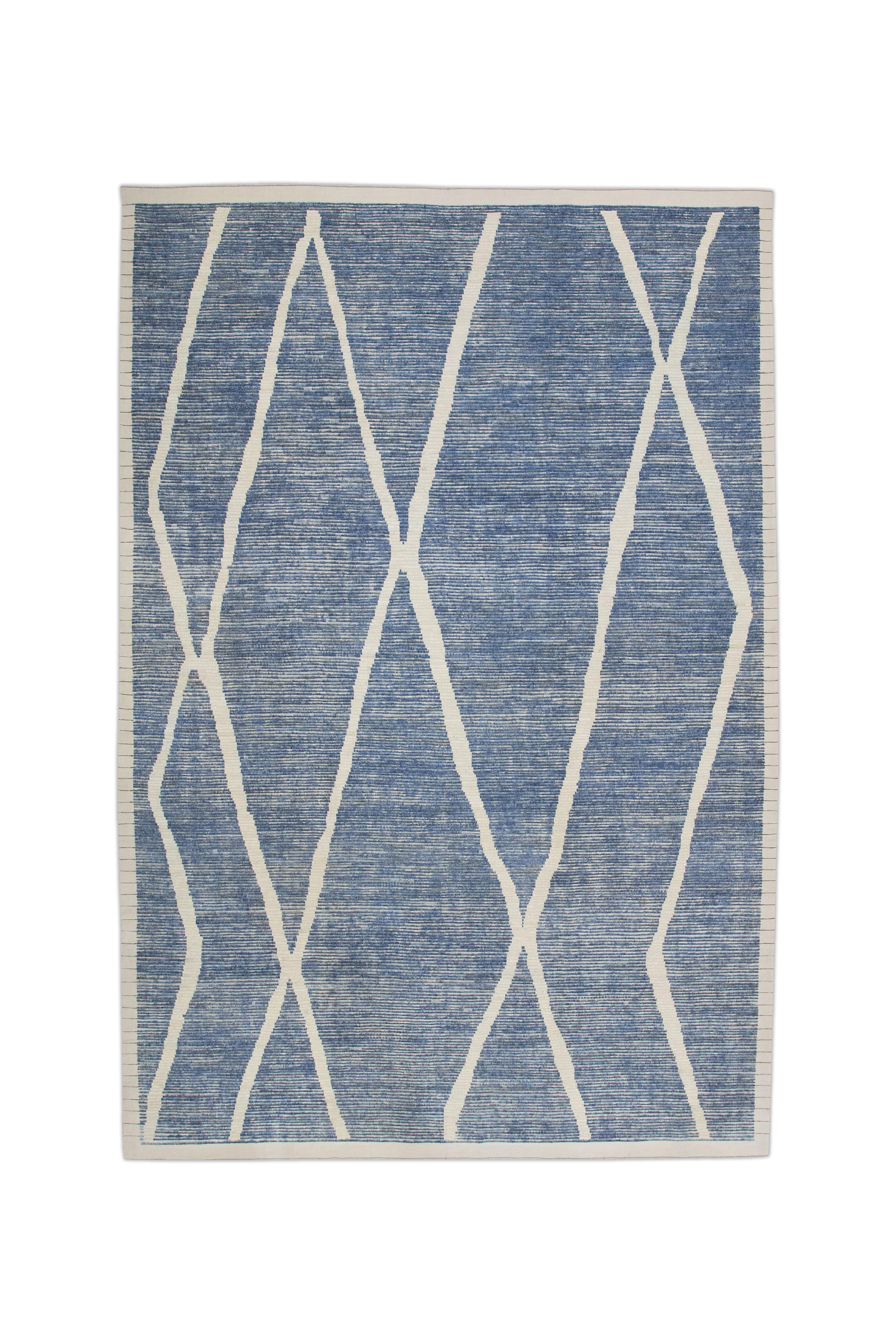  Handmade Wool Tulu Rug in Geometric Design 8'11" x 12'9" For Sale