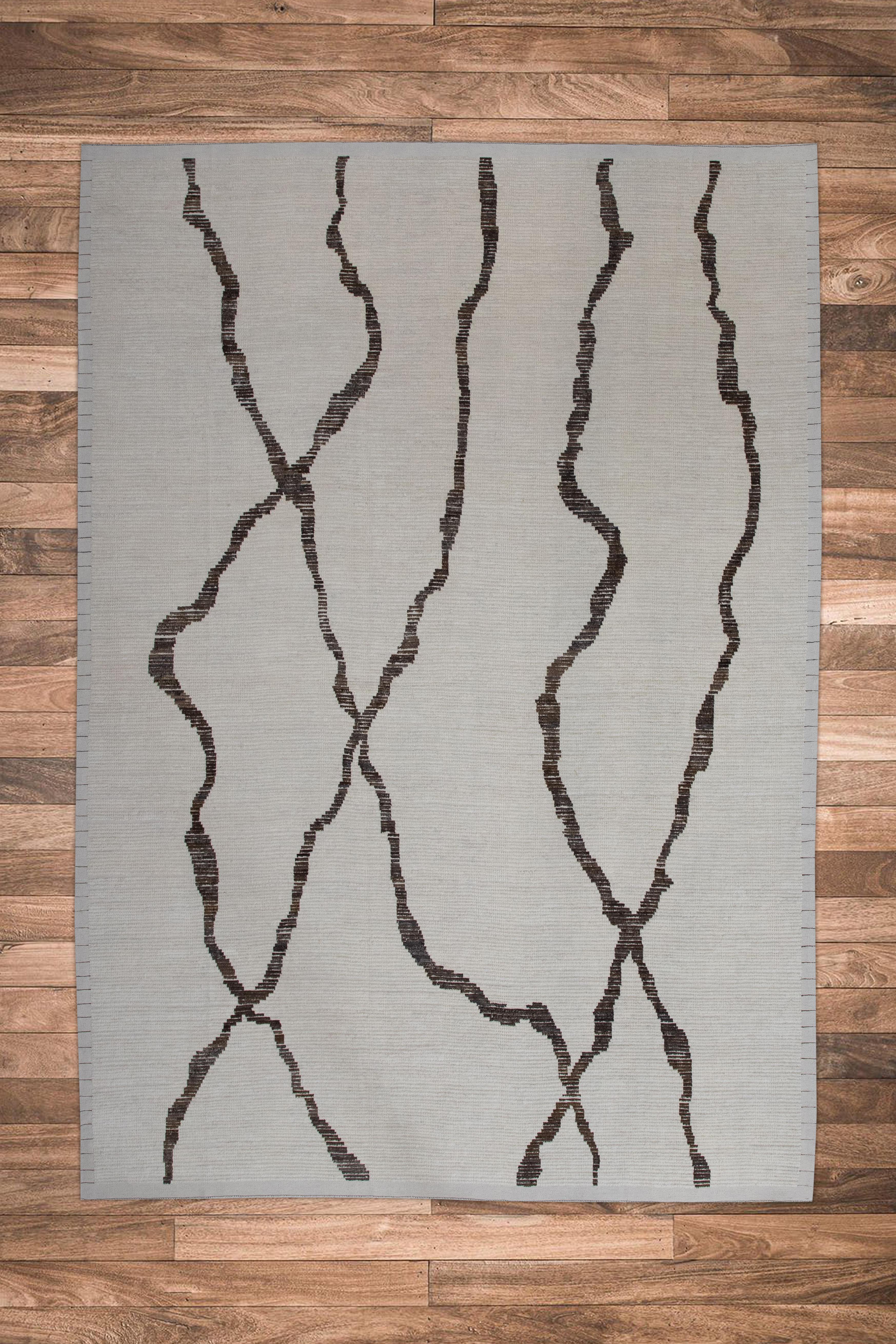 Contemporary  Handmade Wool Tulu Rug in Geometric Design 9'1